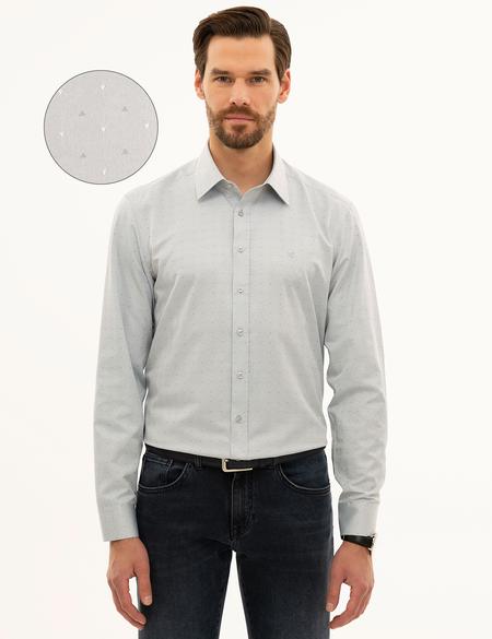Gri Slim Fit Armürlü Gömlek - 50227478016