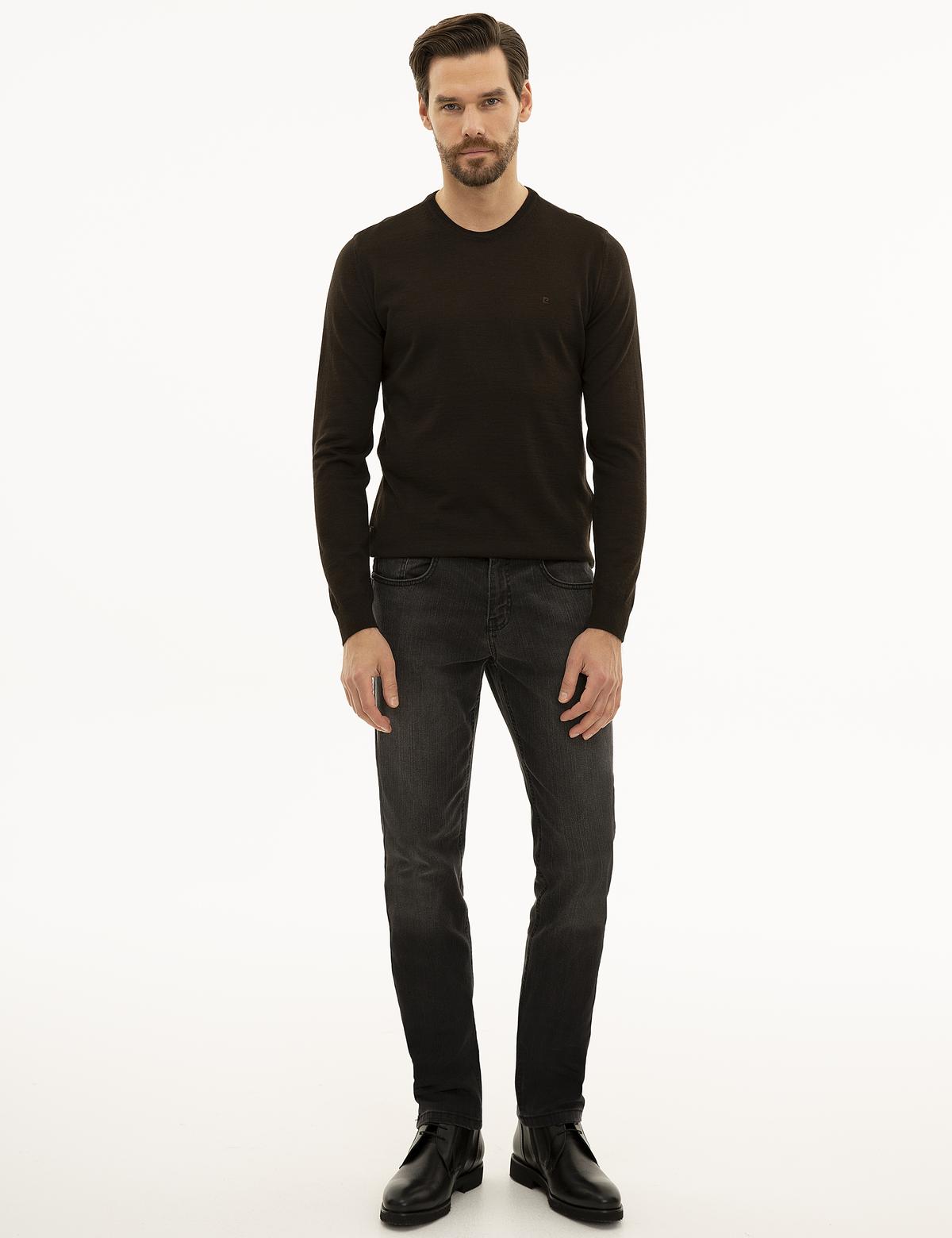 Kahverengi Slim Fit Bisiklet Yaka Basic Triko Kazak - 50227677137