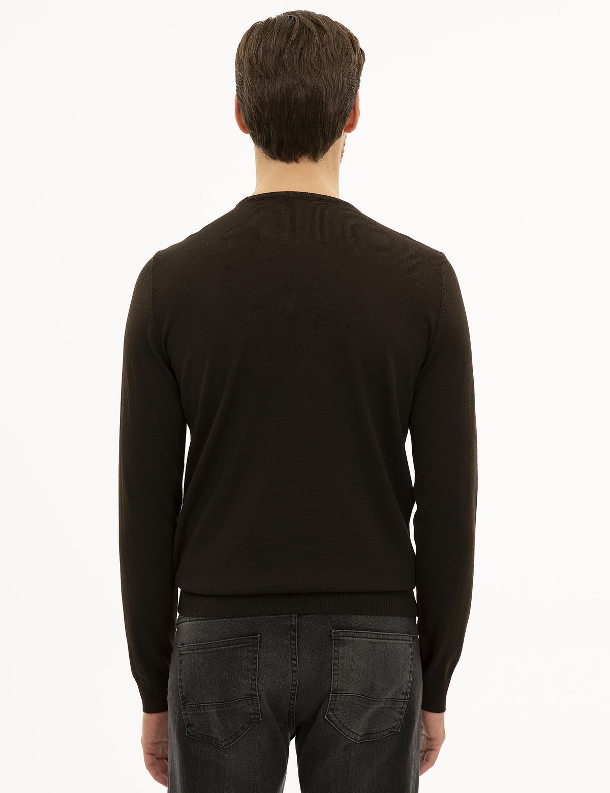 Kahverengi Slim Fit Bisiklet Yaka Basic Triko Kazak - 50227677137