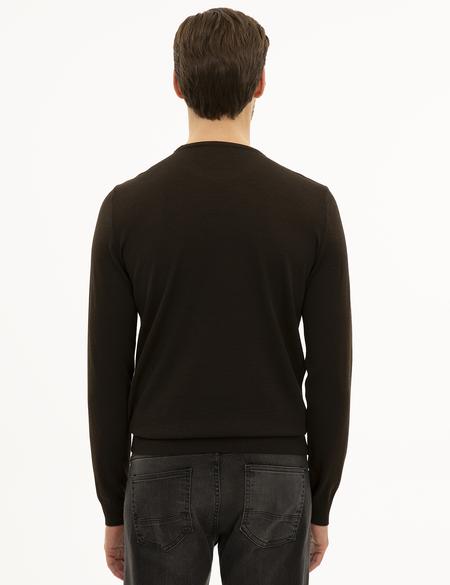 Kahverengi Slim Fit Bisiklet Yaka Basic Triko Kazak - 50227677137