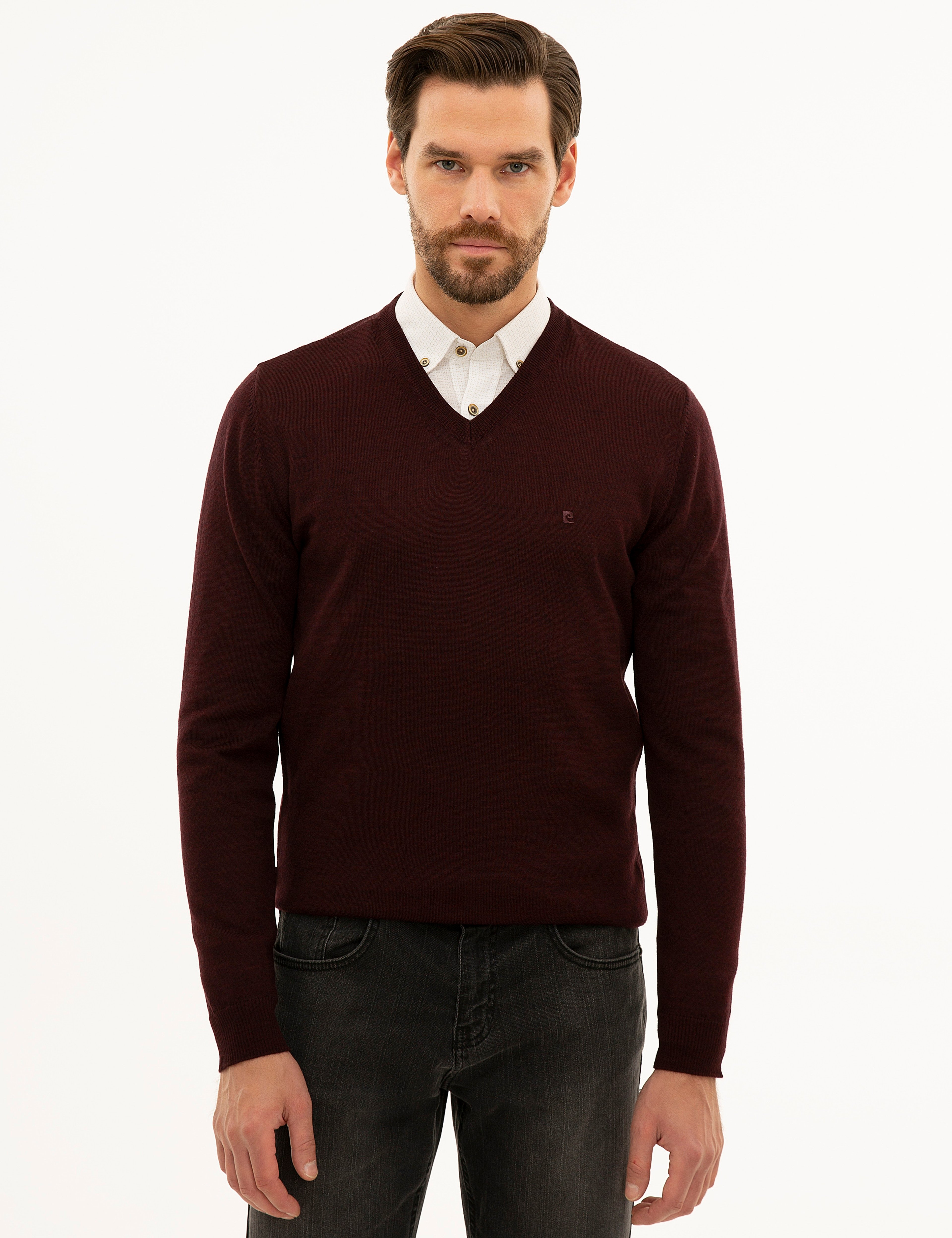 Bordo Slim Fit Basic Kazak - Image 1