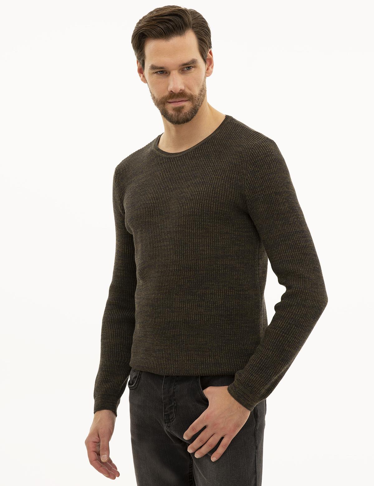 Haki Slim Fit Kazak - 50227830019