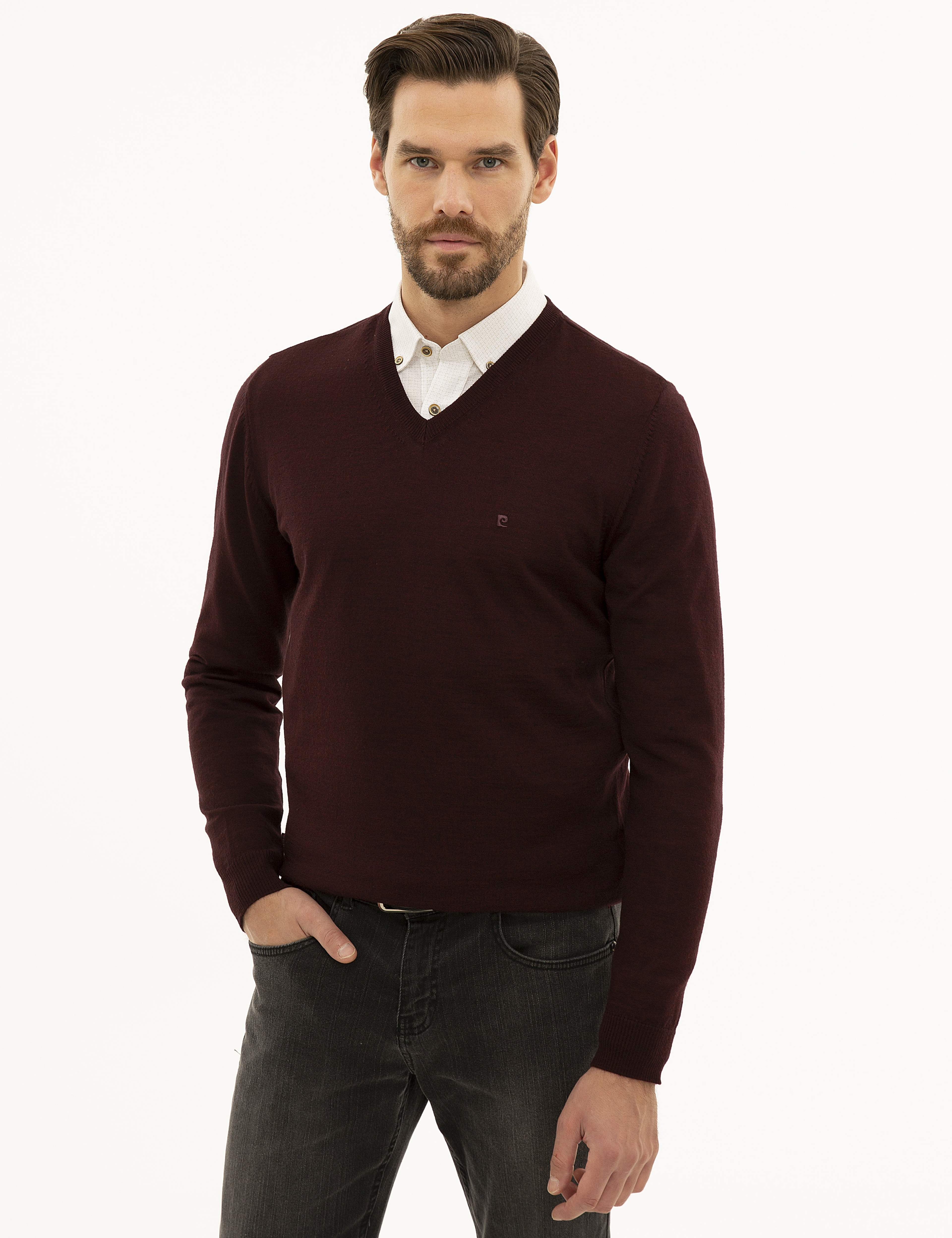 Bordo Slim Fit Basic Kazak - Image 3