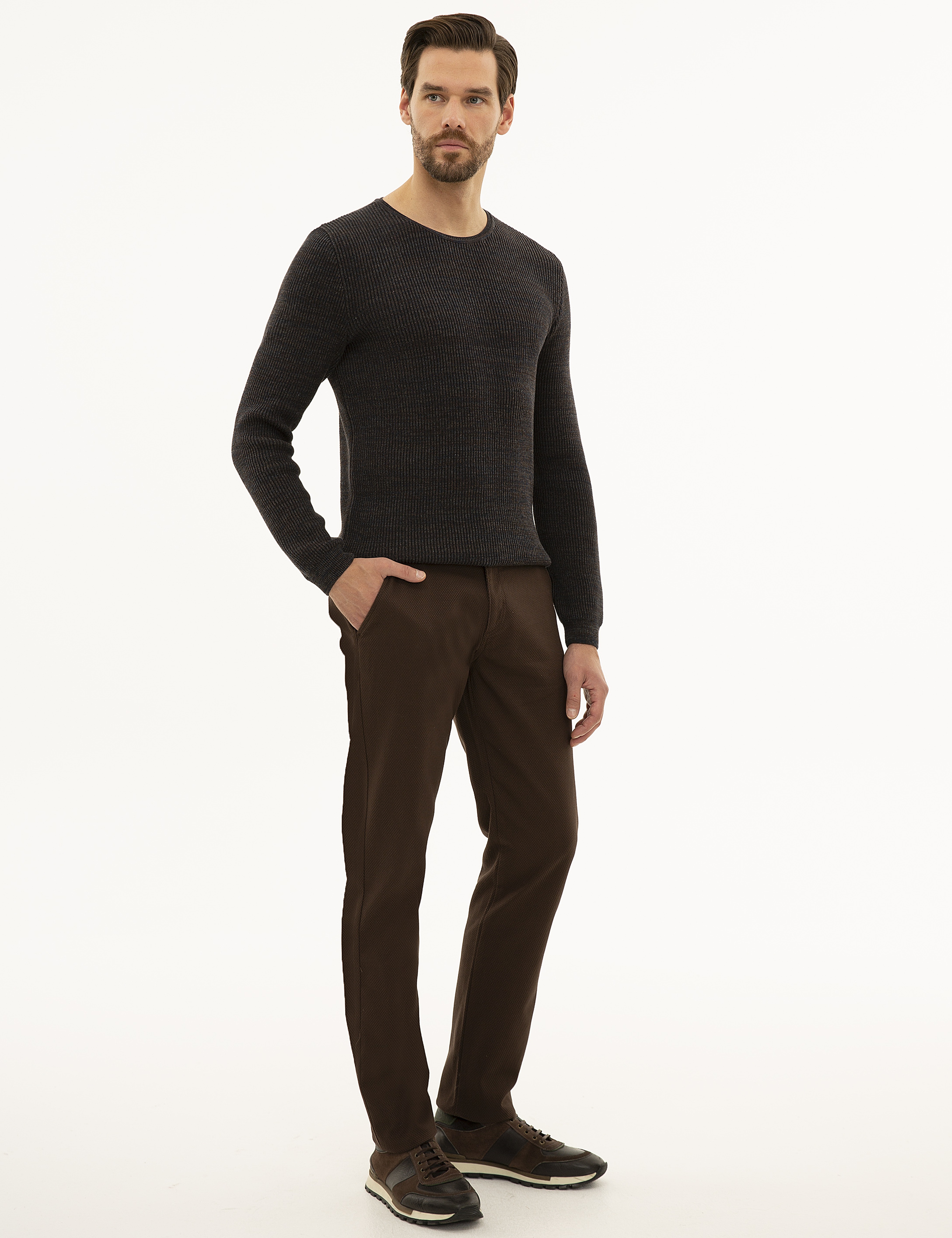 Kahverengi Slim Fit Kanvas Pantolon - Image 2
