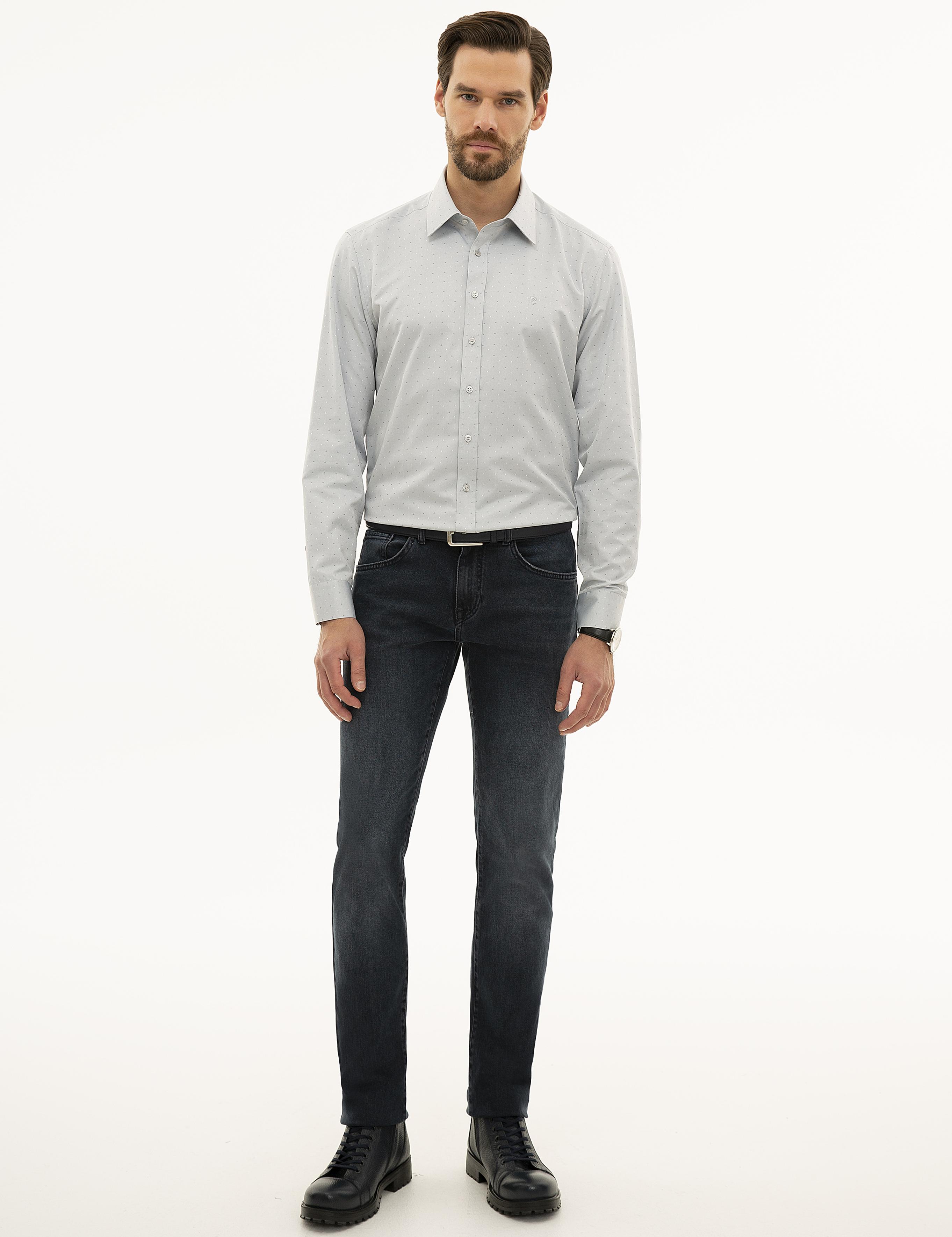 Gri Slim Fit Armürlü Gömlek