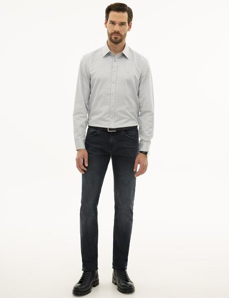 Gri Slim Fit Armürlü Gömlek - 50227478016