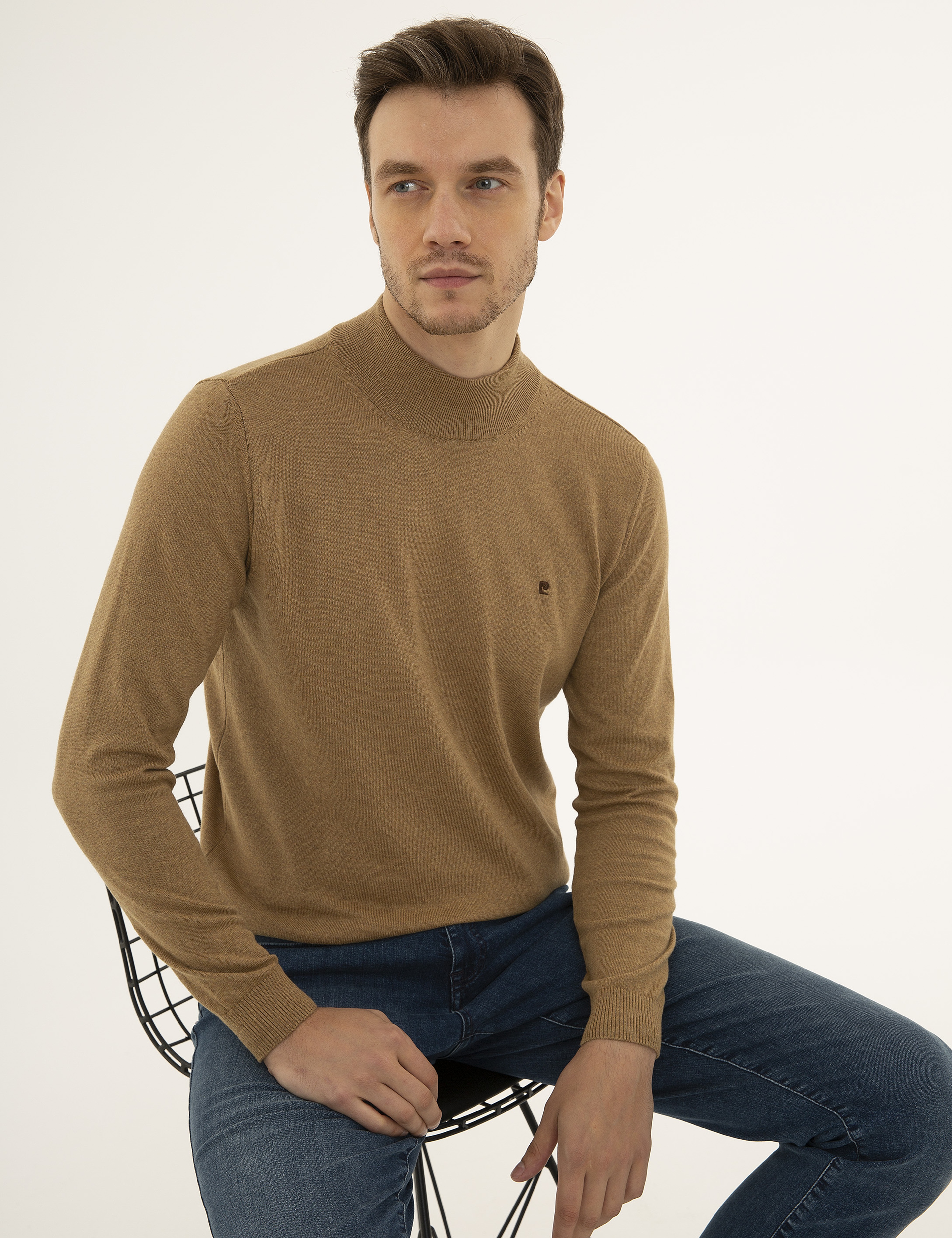 Camel Melanj Slim Fit Yarım Balıkçı Yaka Basic Triko Kazak - Image 1