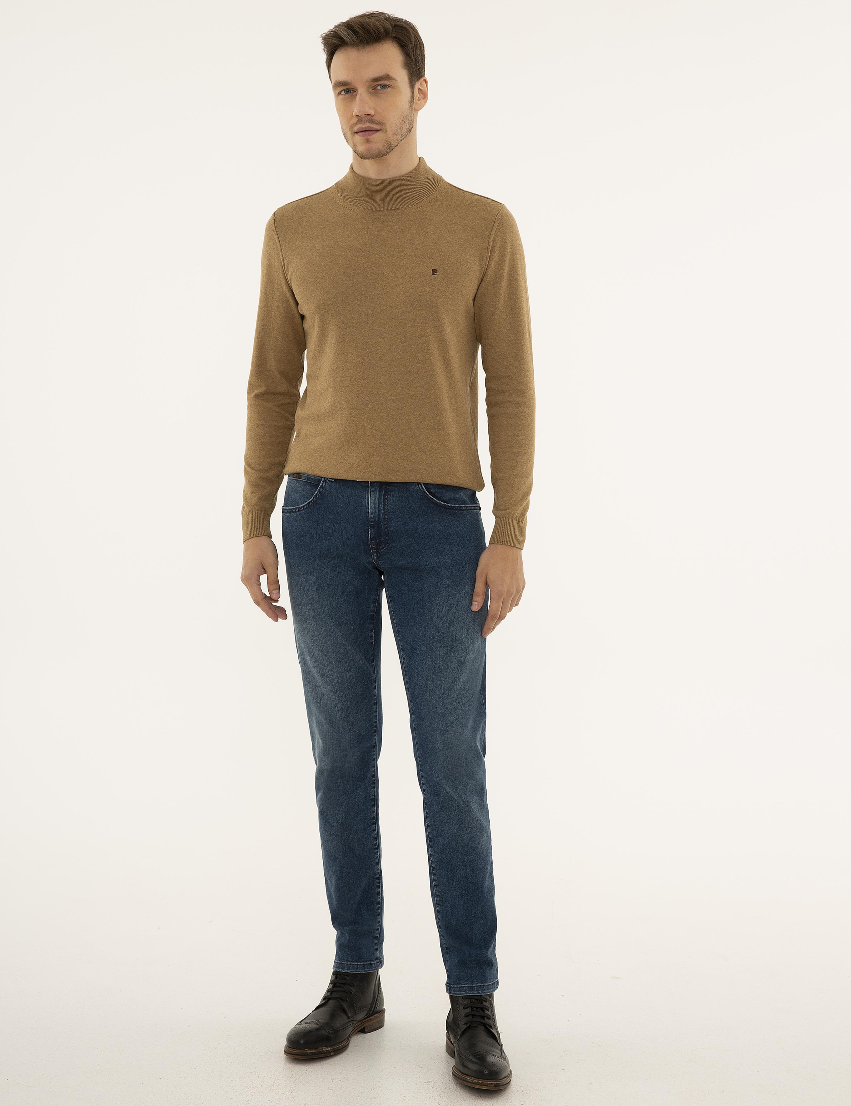 Camel Melanj Slim Fit Yarım Balıkçı Yaka Basic Triko Kazak