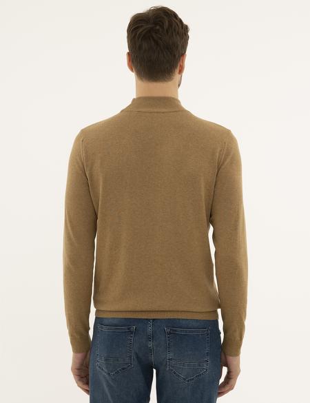 Camel Melanj Slim Fit Yarım Balıkçı Yaka Basic Triko Kazak - 50230807051