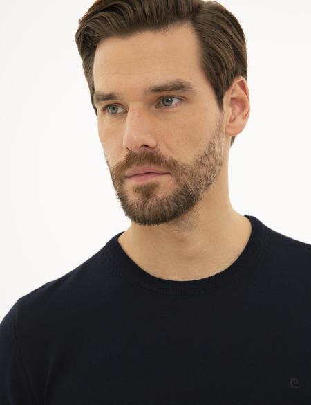 Lacivert Slim Fit Bisiklet Yaka Yün Karışımlı Basic Triko Kazak - 50227677016