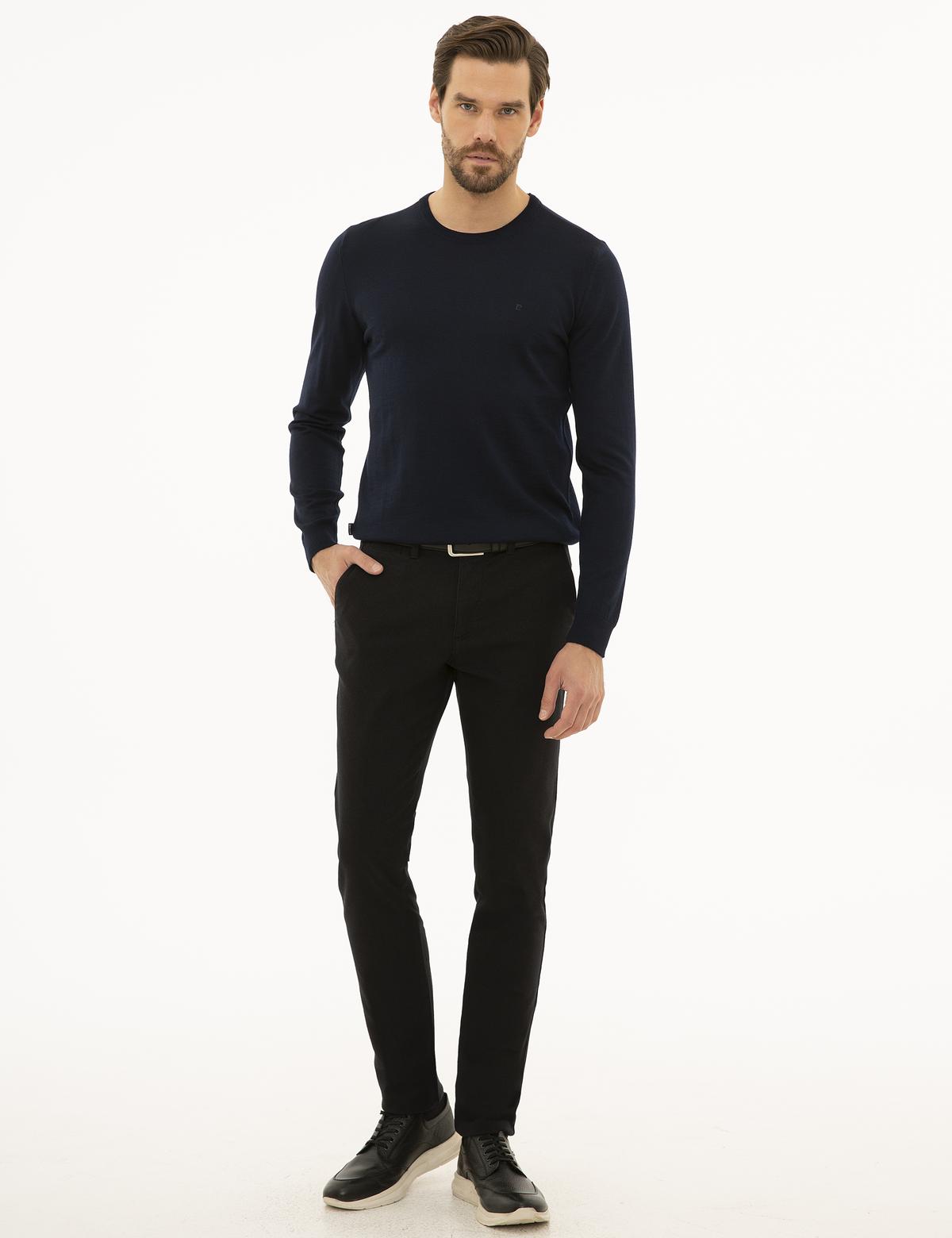 Lacivert Slim Fit Bisiklet Yaka Yün Karışımlı Basic Triko Kazak - 50227677016