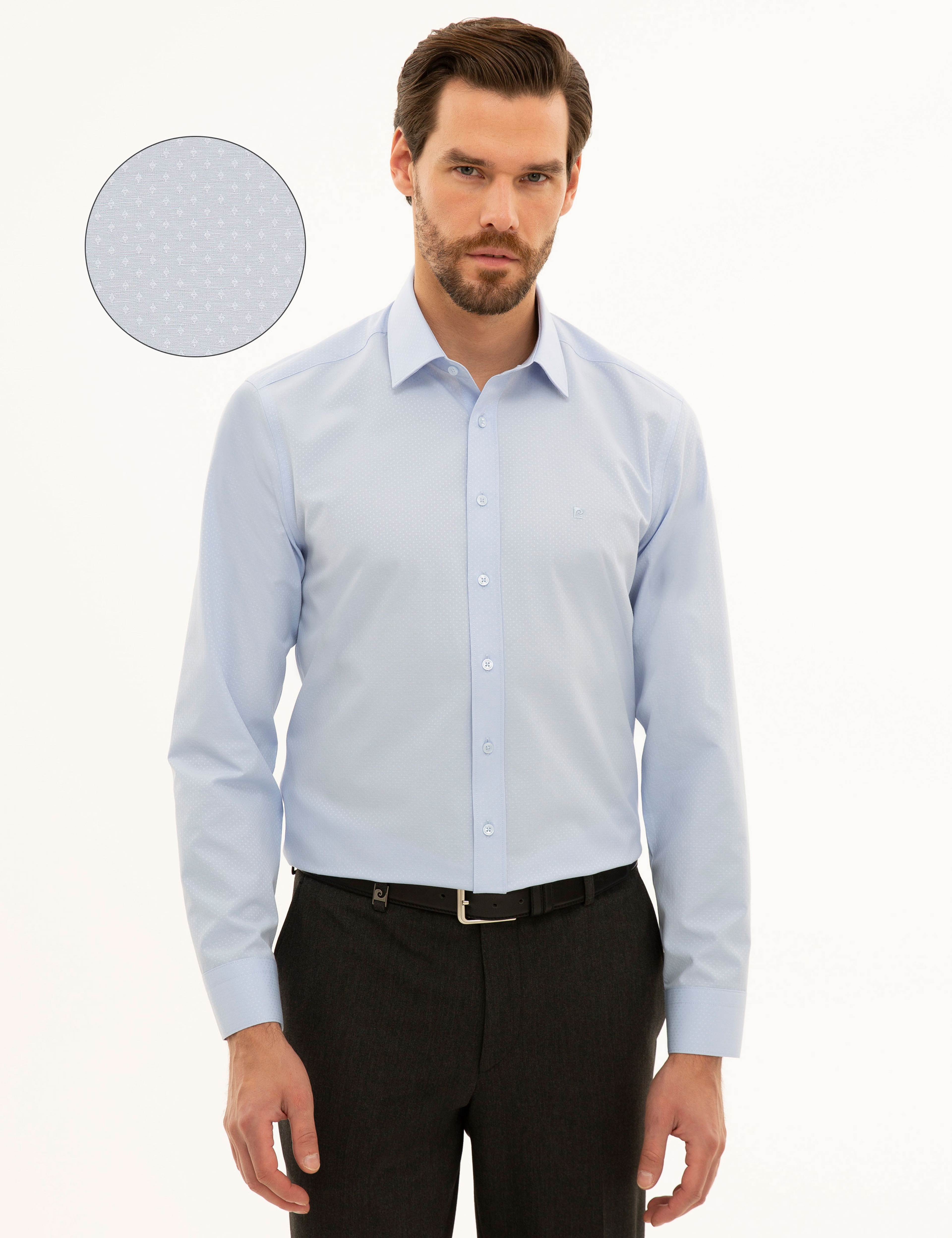 Açık Mavi Slim Fit Armürlü Gömlek - Image 1