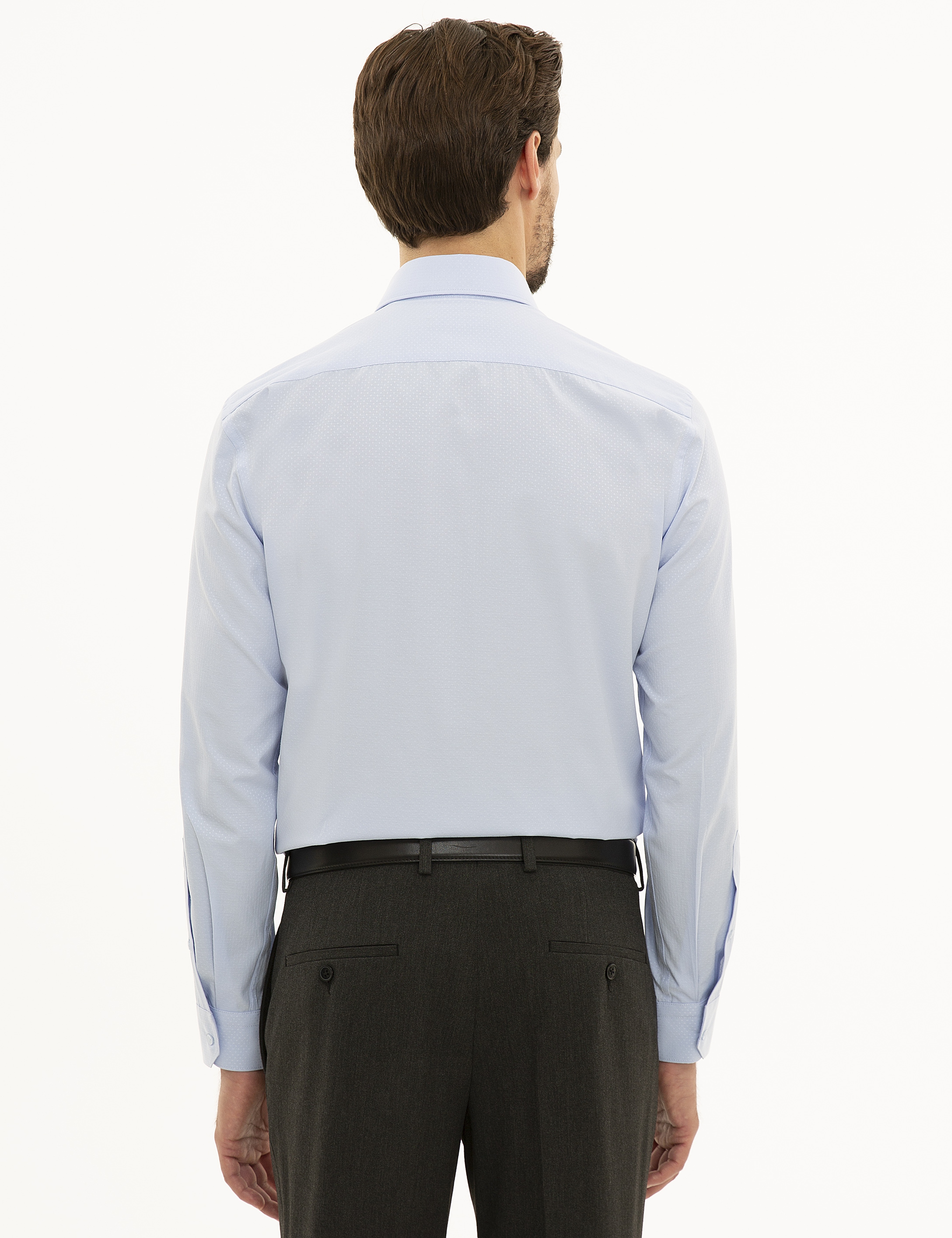 Açık Mavi Slim Fit Armürlü Gömlek - Image 3