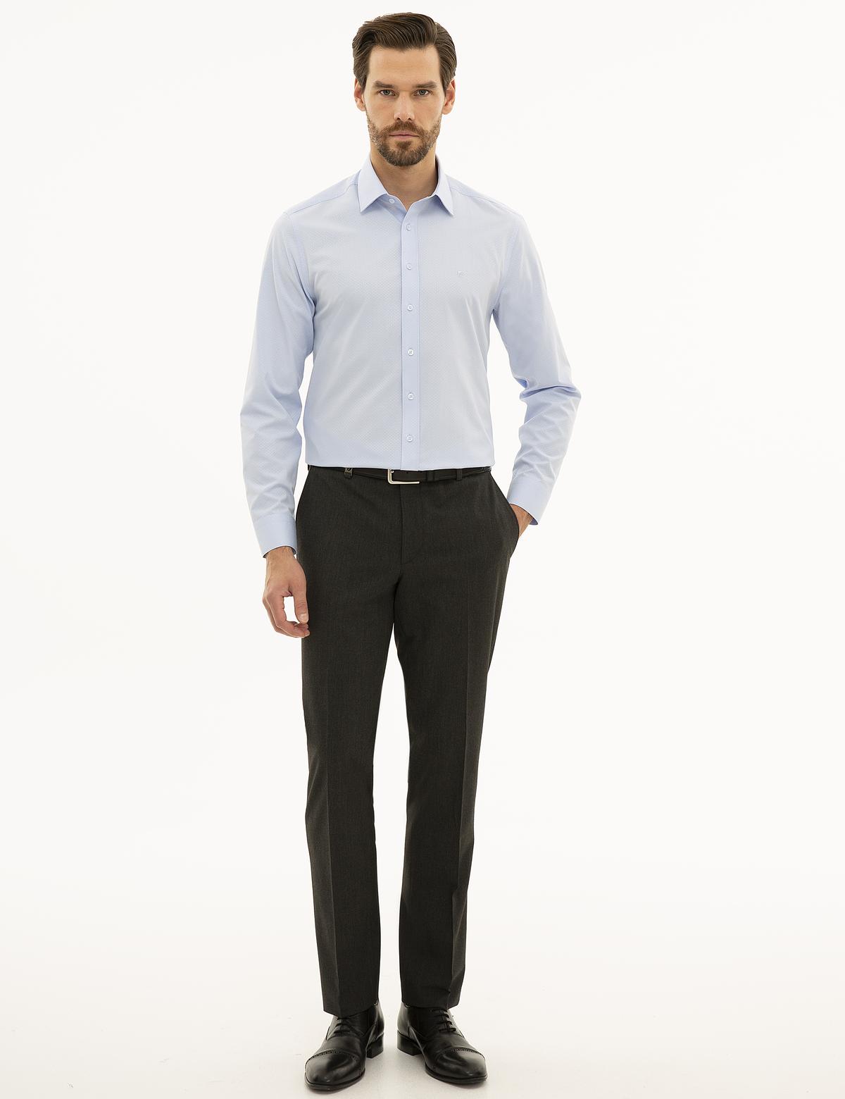 Açık Mavi Slim Fit Armürlü Gömlek - 50233532002