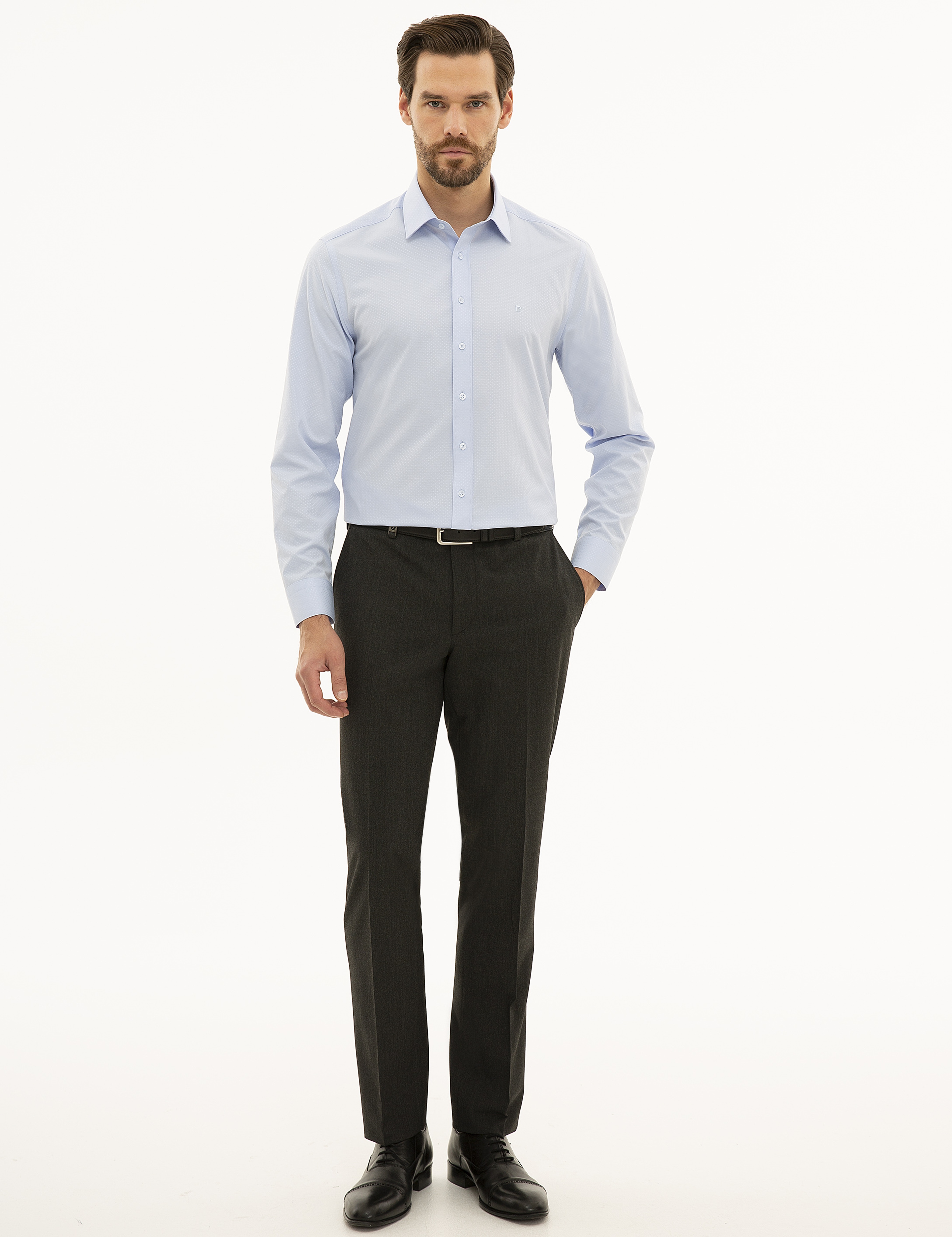 Açık Mavi Slim Fit Armürlü Gömlek - Image 4