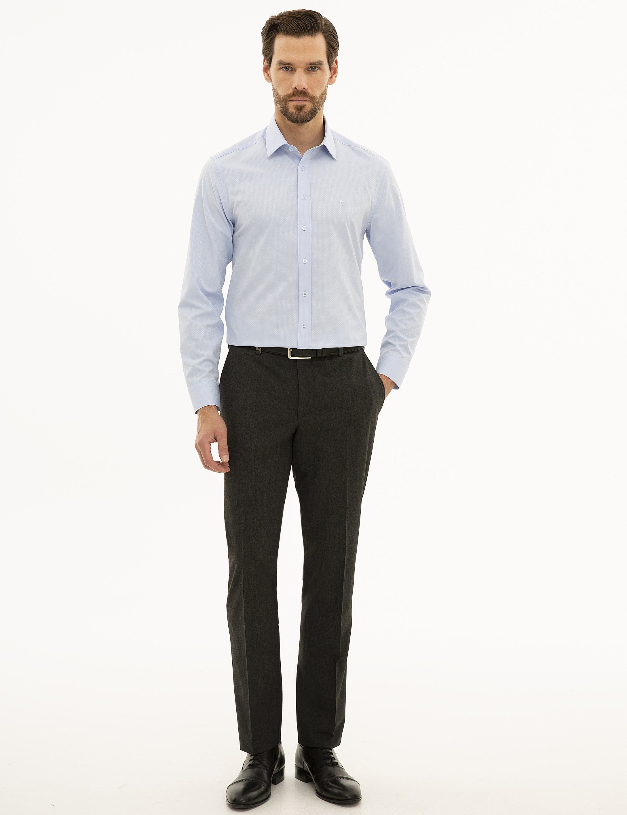 Açık Mavi Slim Fit Armürlü Gömlek