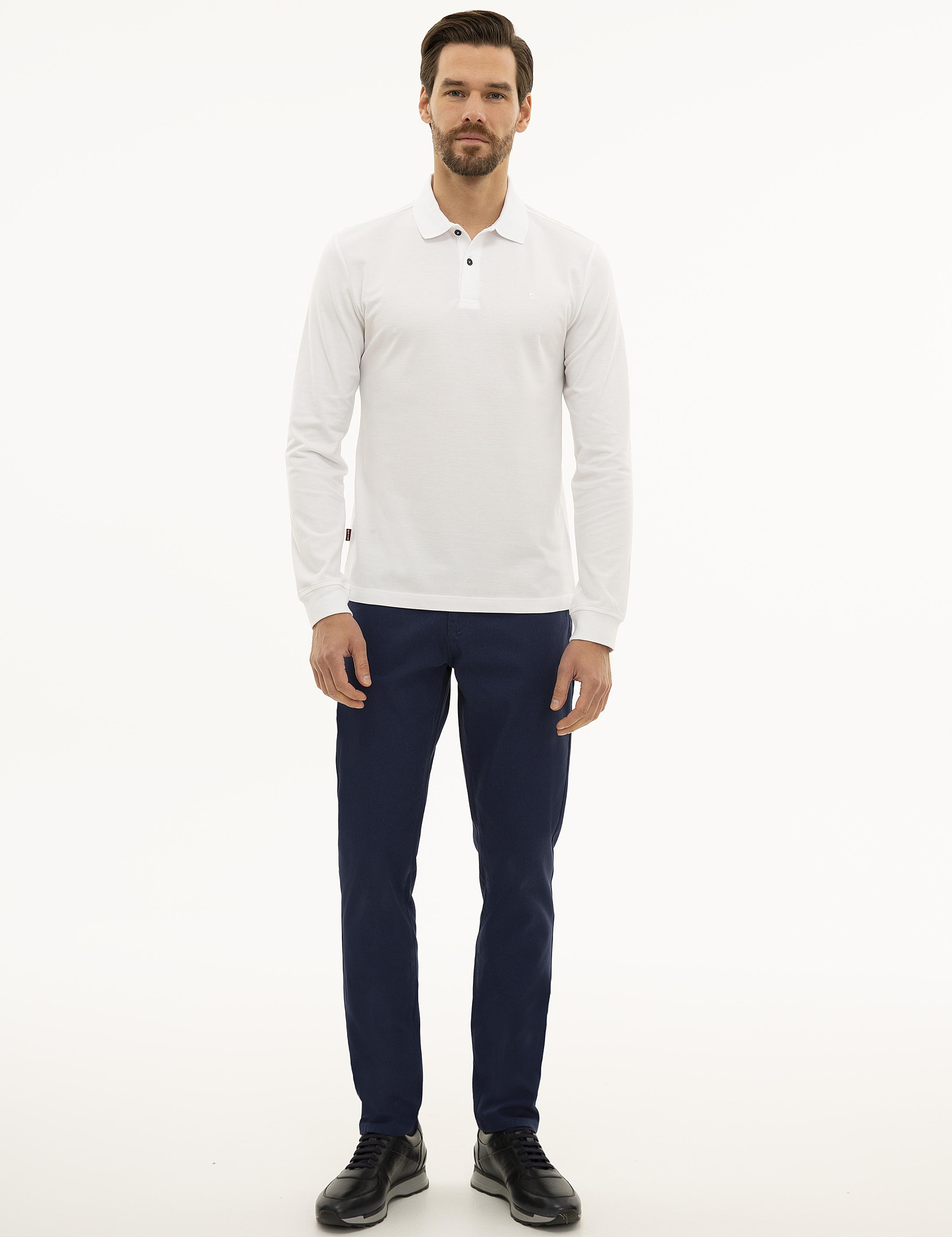 Beyaz Slim Fit Polo Yaka Sweatshirt