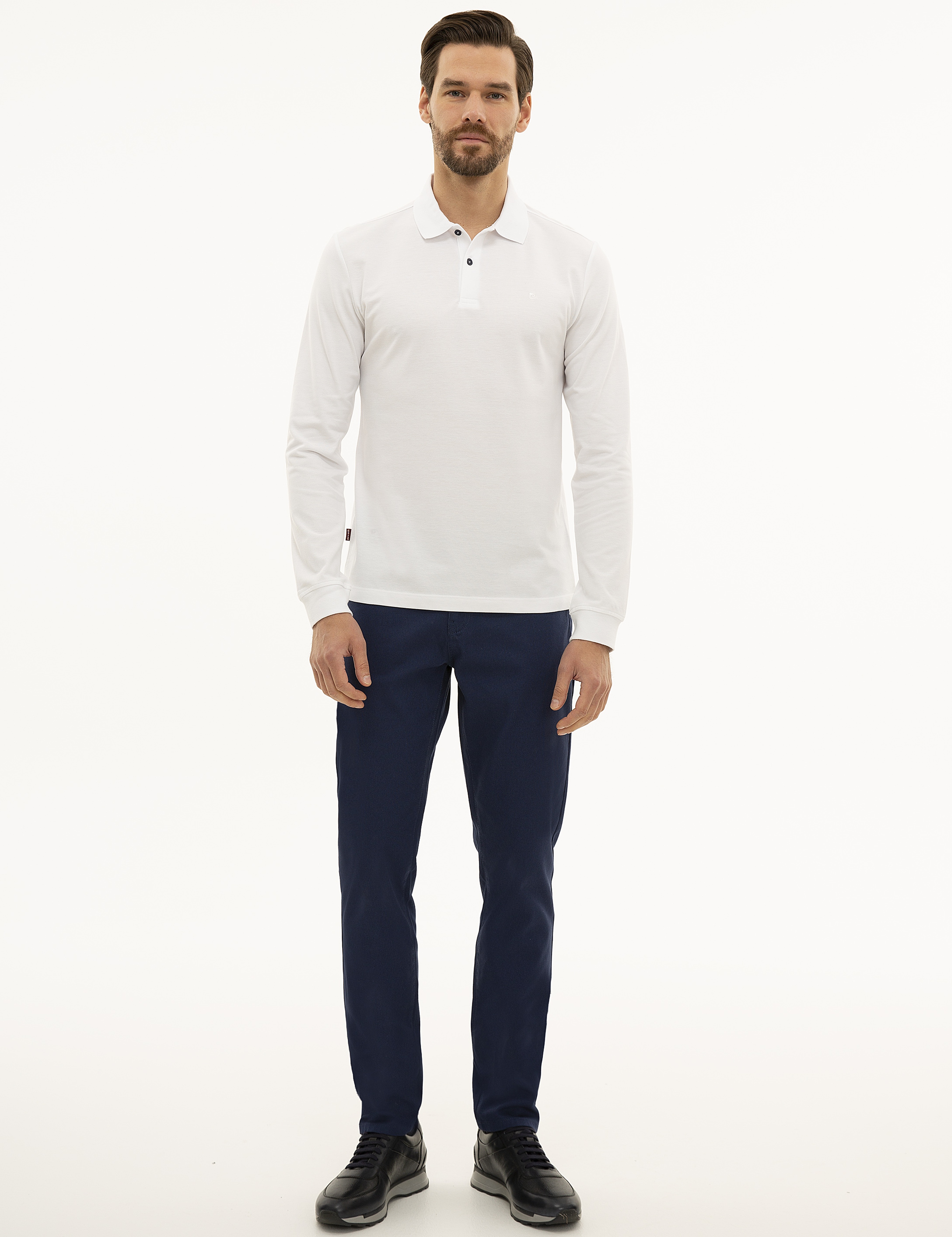Beyaz Slim Fit Polo Yaka Sweatshirt - Image 5