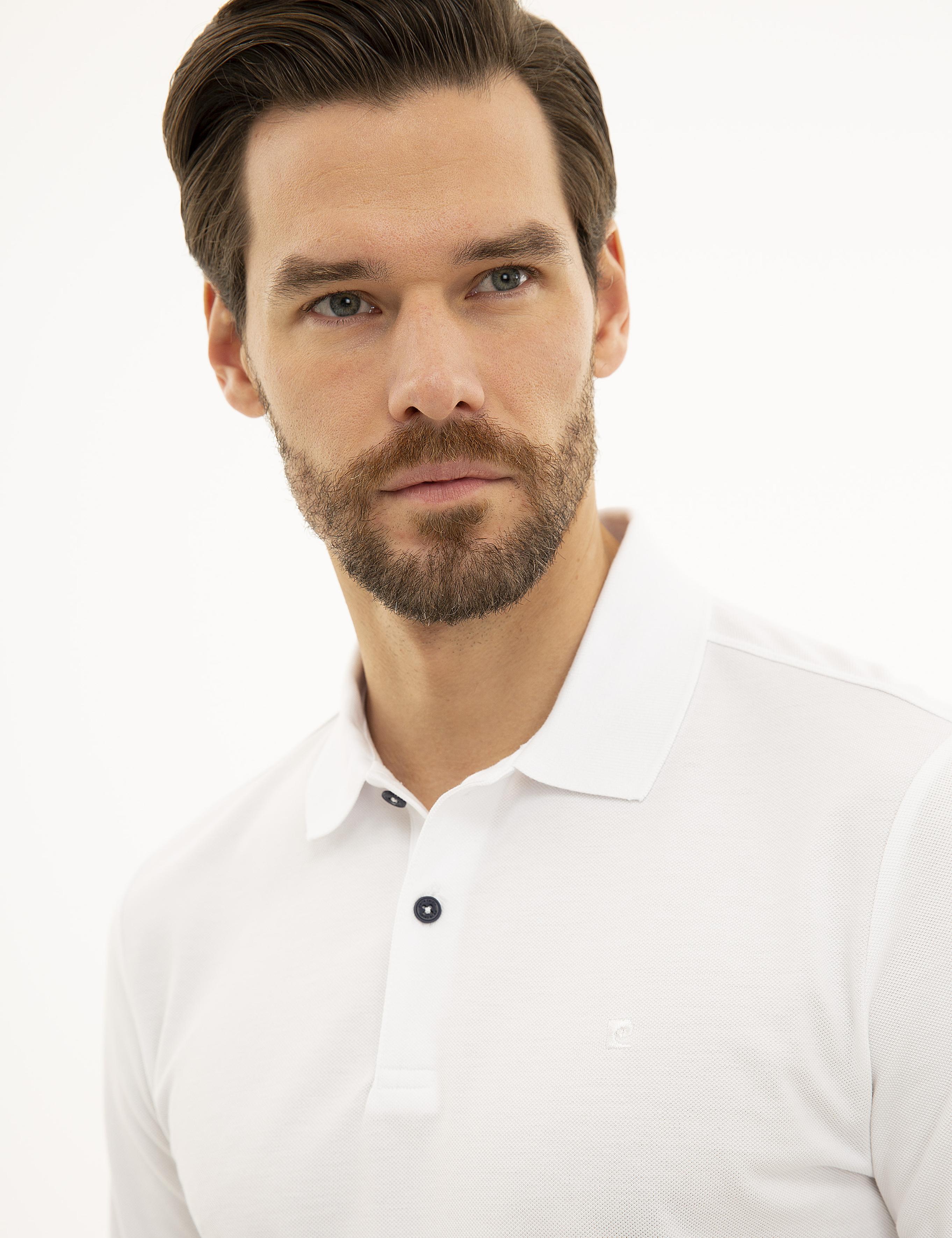 Beyaz Slim Fit Polo Yaka Sweatshirt