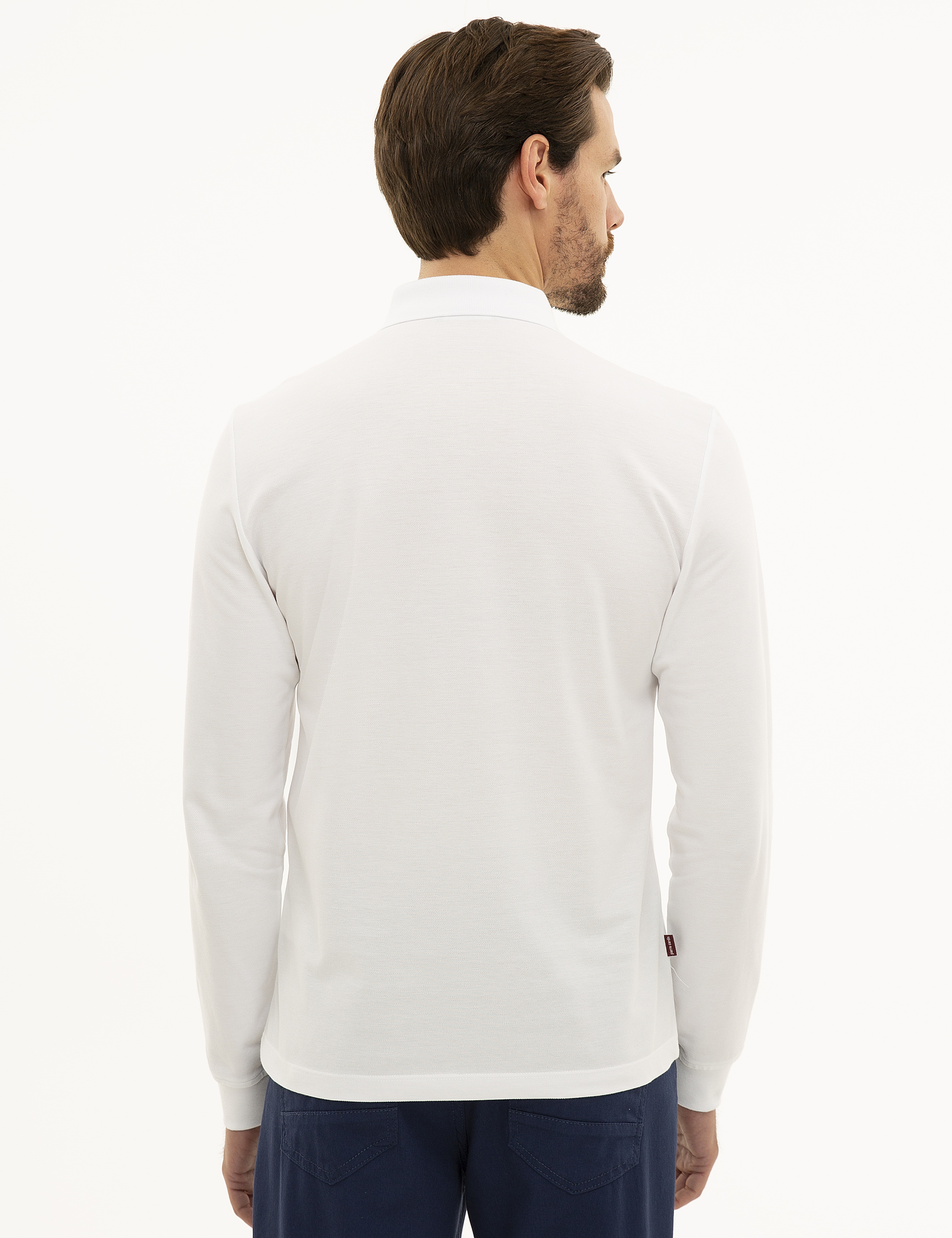 Beyaz Slim Fit Polo Yaka Sweatshirt