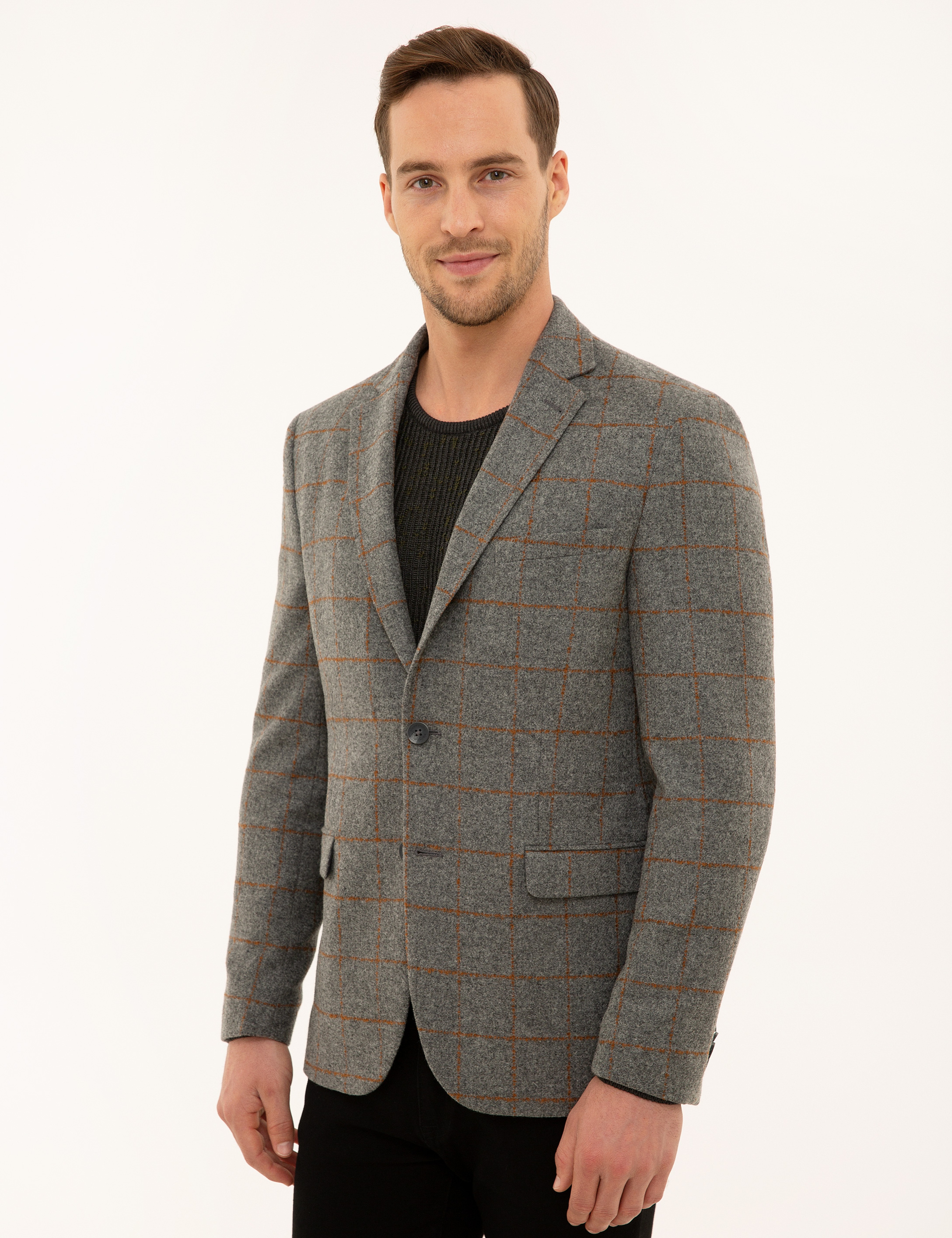Ekose Füme Slim Fit Ceket