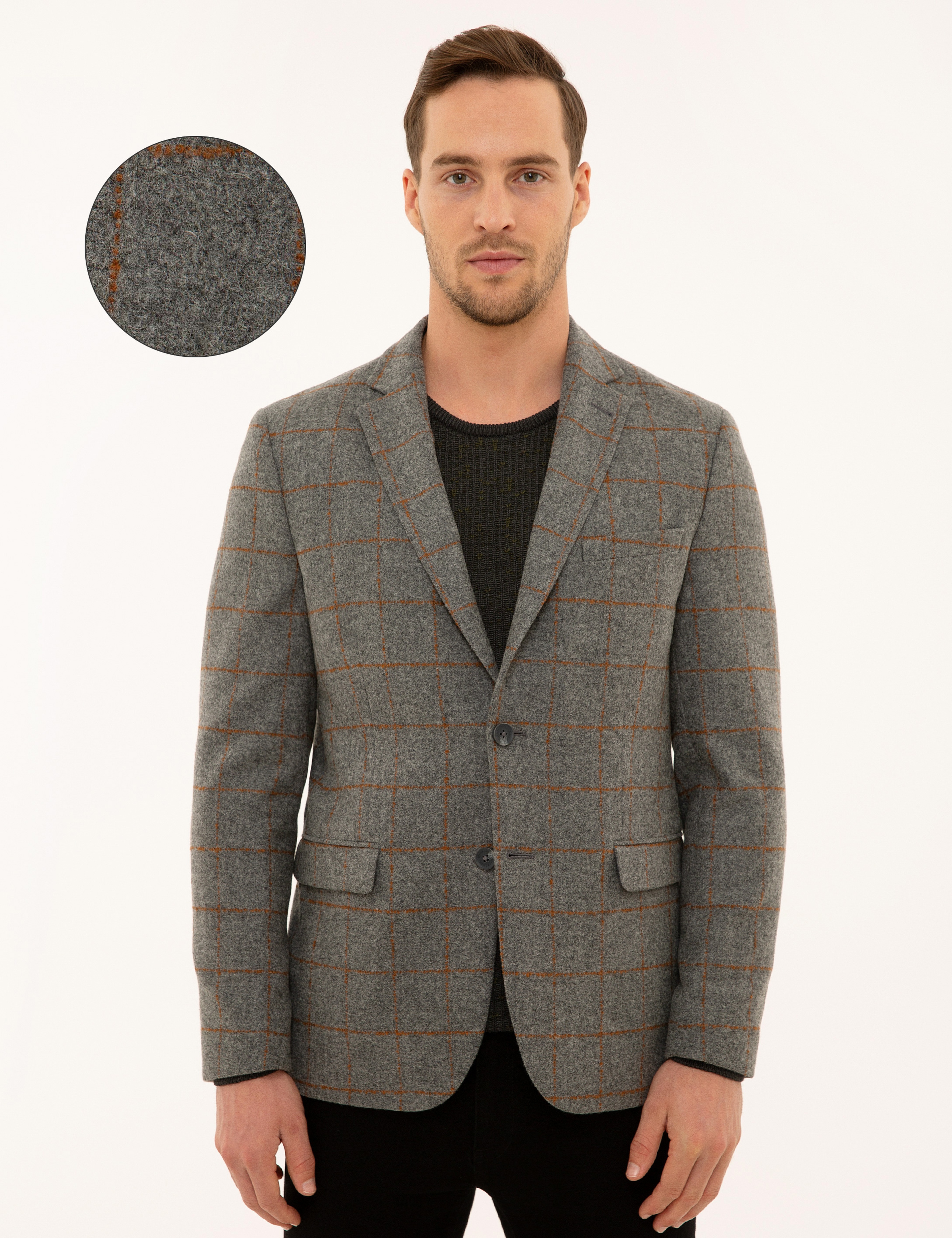 Ekose Füme Slim Fit Ceket - Image 1