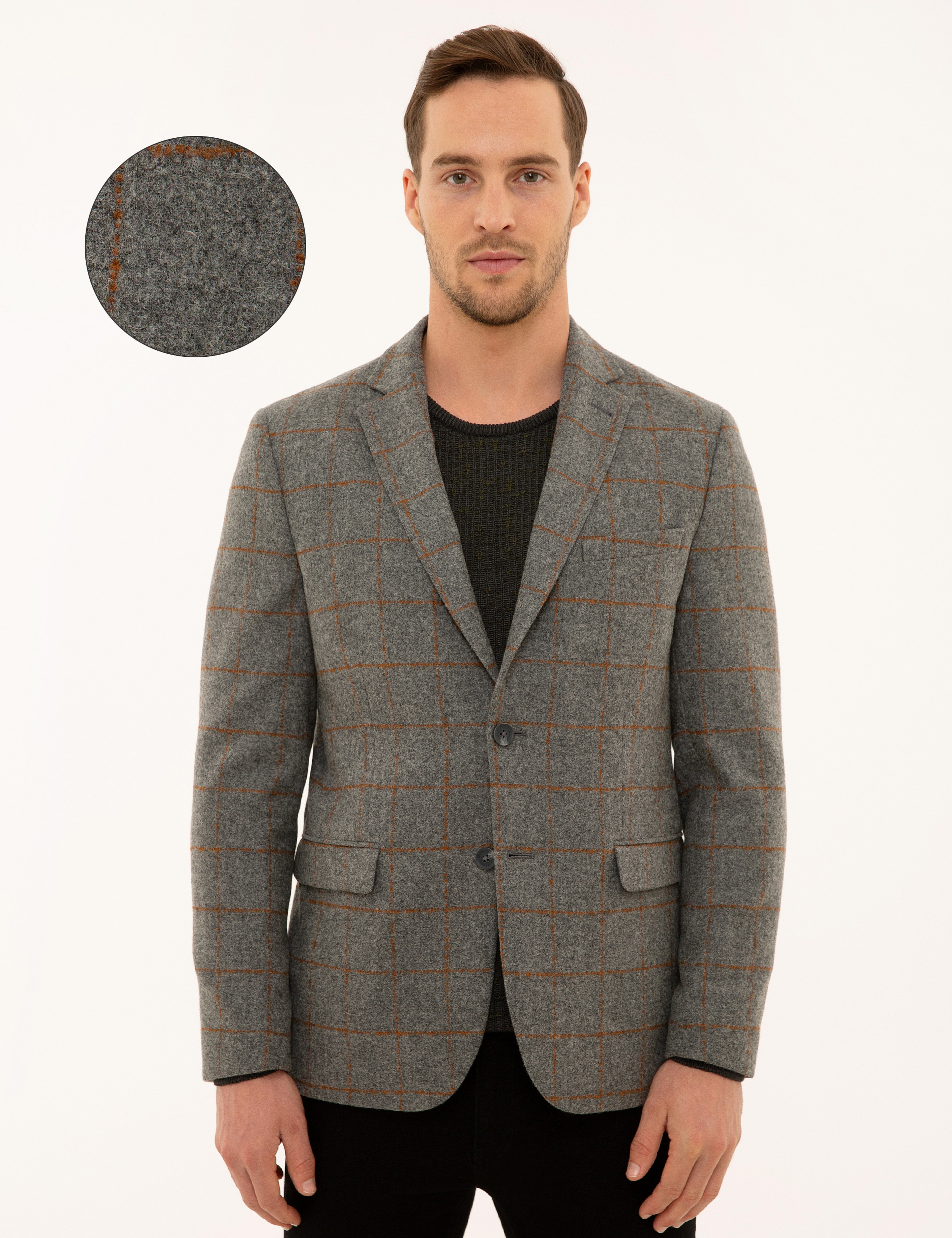 Ekose Füme Slim Fit Ceket
