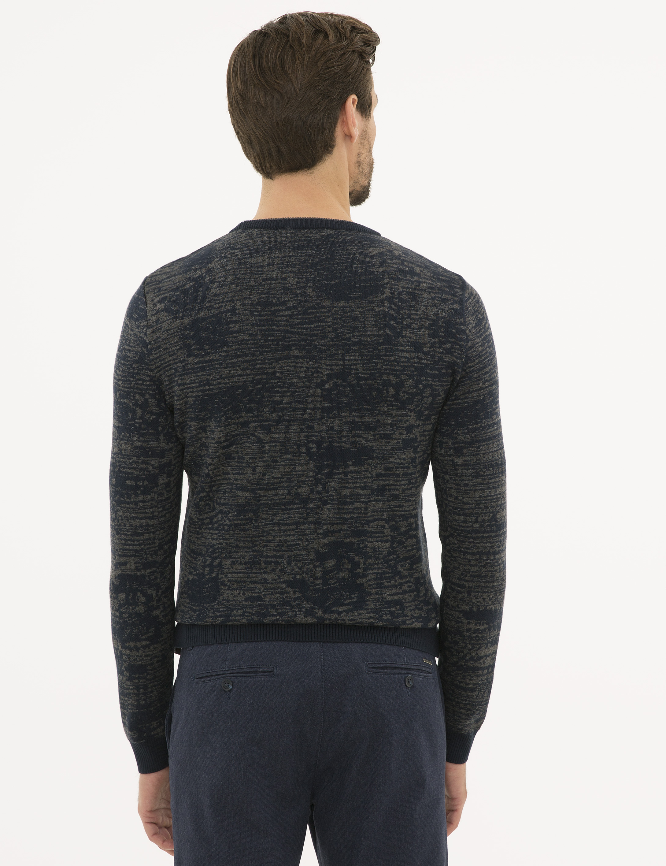 Lacivert Slim Fit Bisiklet Yaka Triko Kazak - Image 4