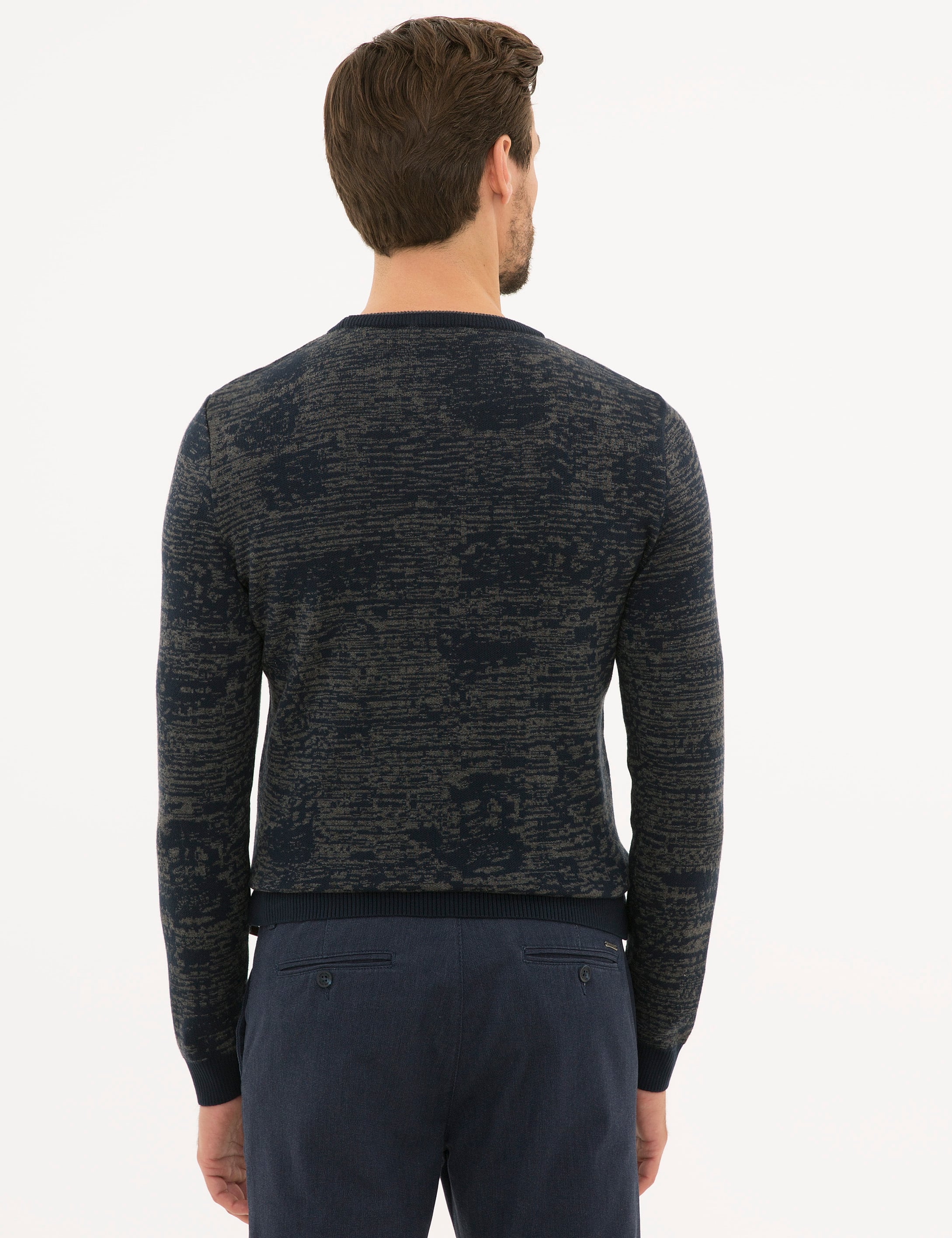 Lacivert Slim Fit Bisiklet Yaka Triko Kazak