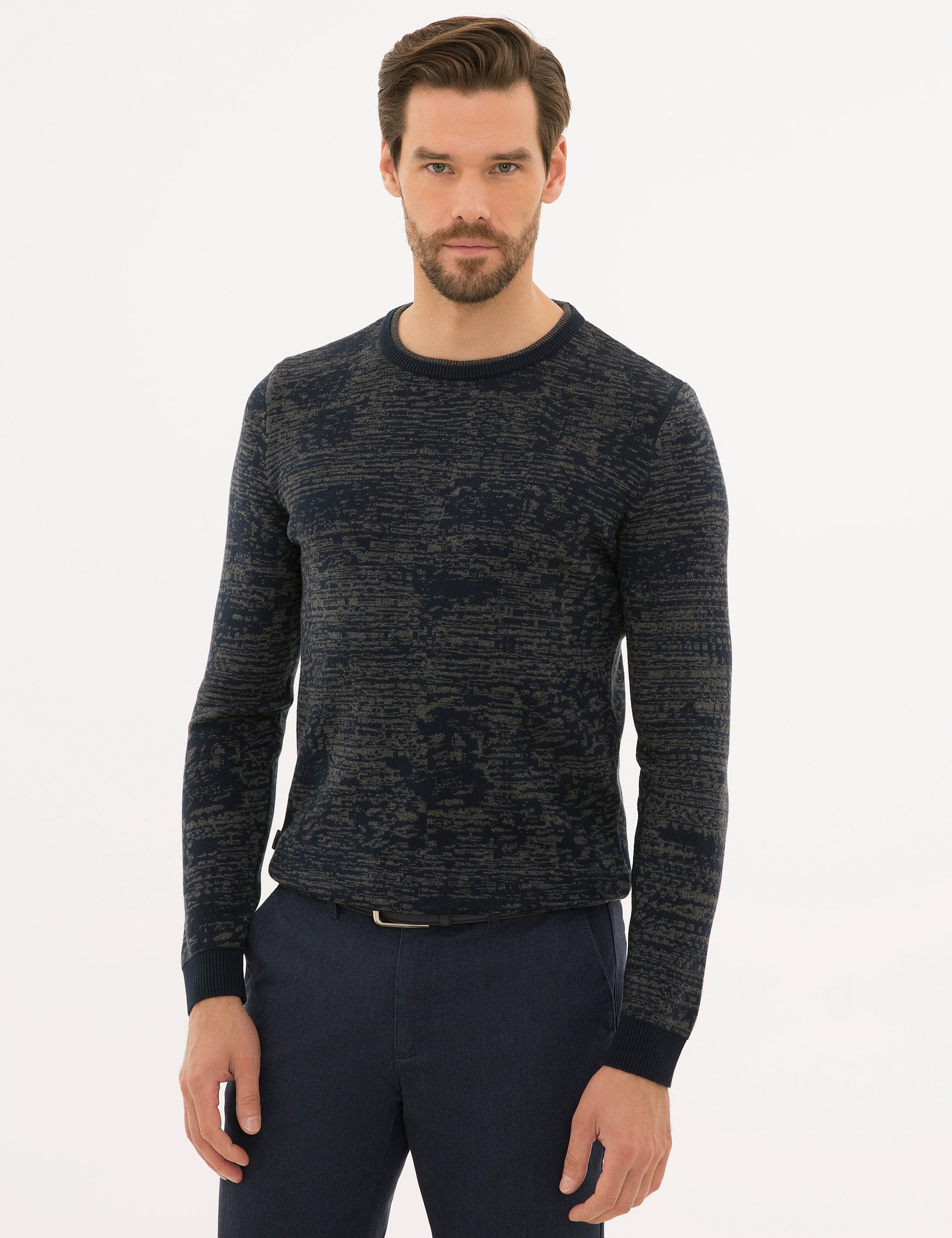 Lacivert Slim Fit Bisiklet Yaka Triko Kazak
