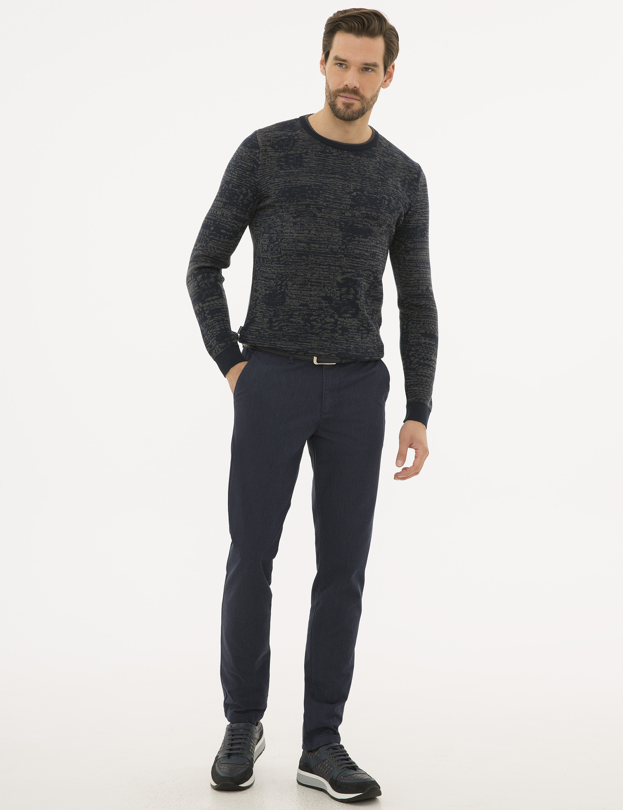 Lacivert Slim Fit Bisiklet Yaka Triko Kazak - Image 5