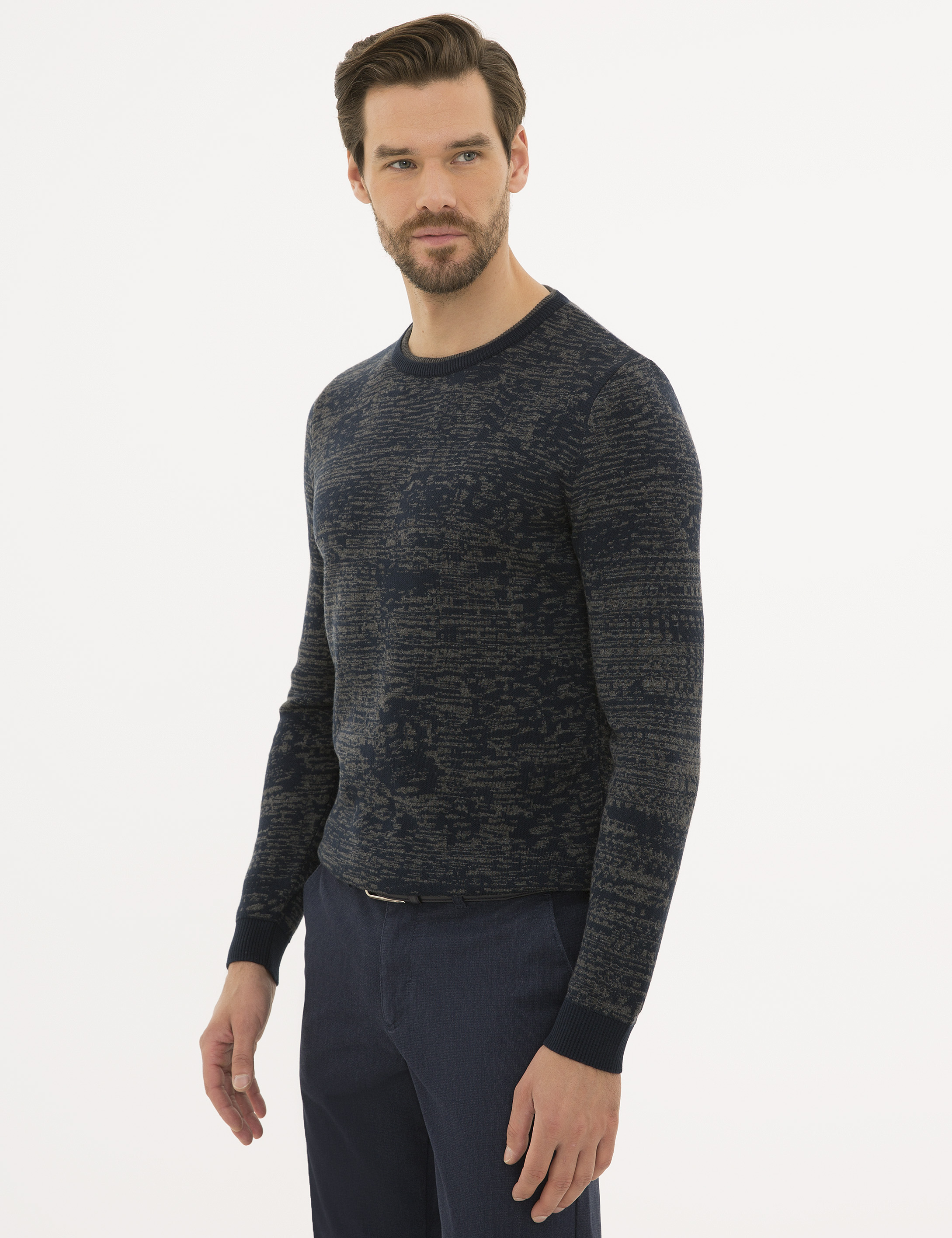 Lacivert Slim Fit Bisiklet Yaka Triko Kazak - Image 3