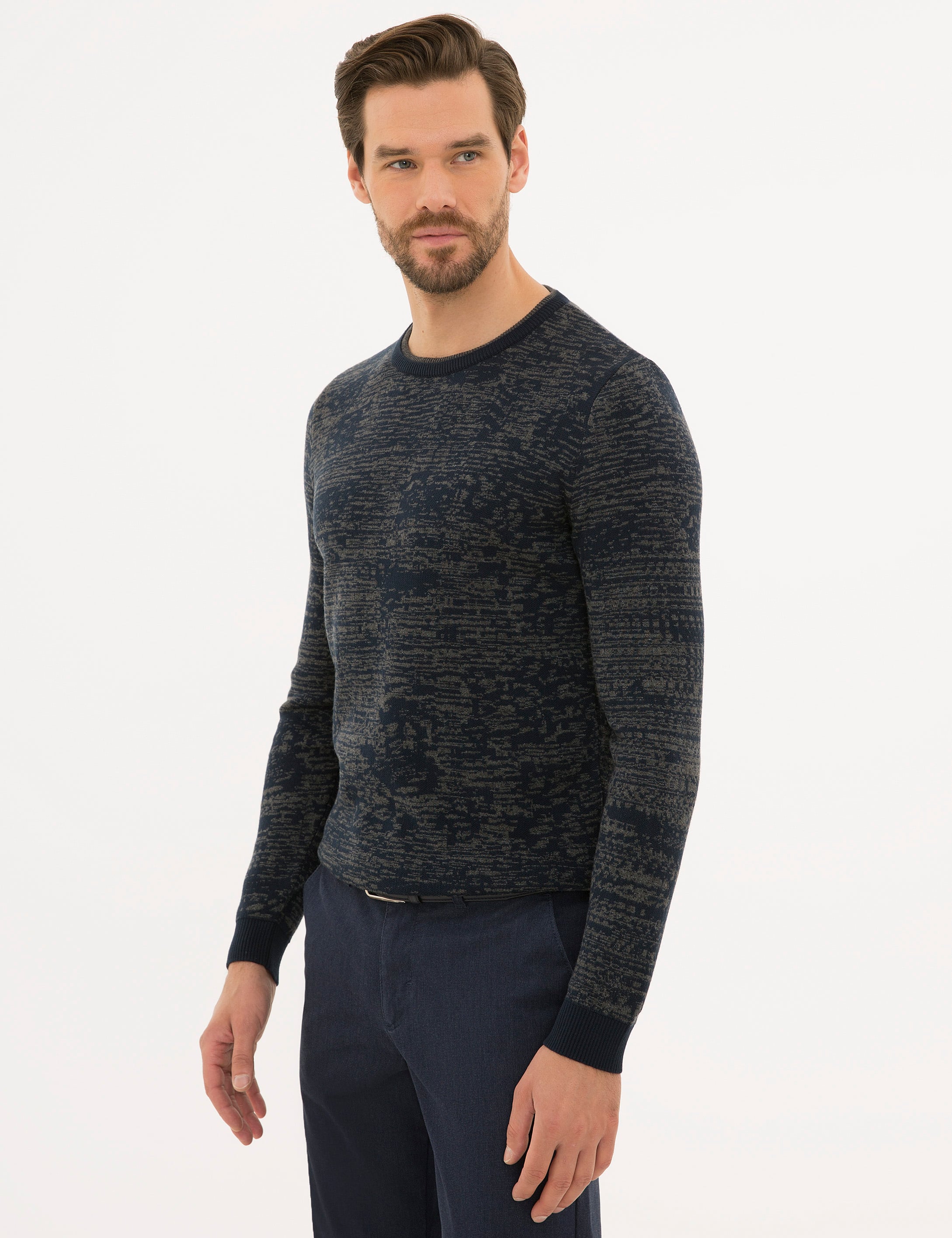 Lacivert Slim Fit Bisiklet Yaka Triko Kazak