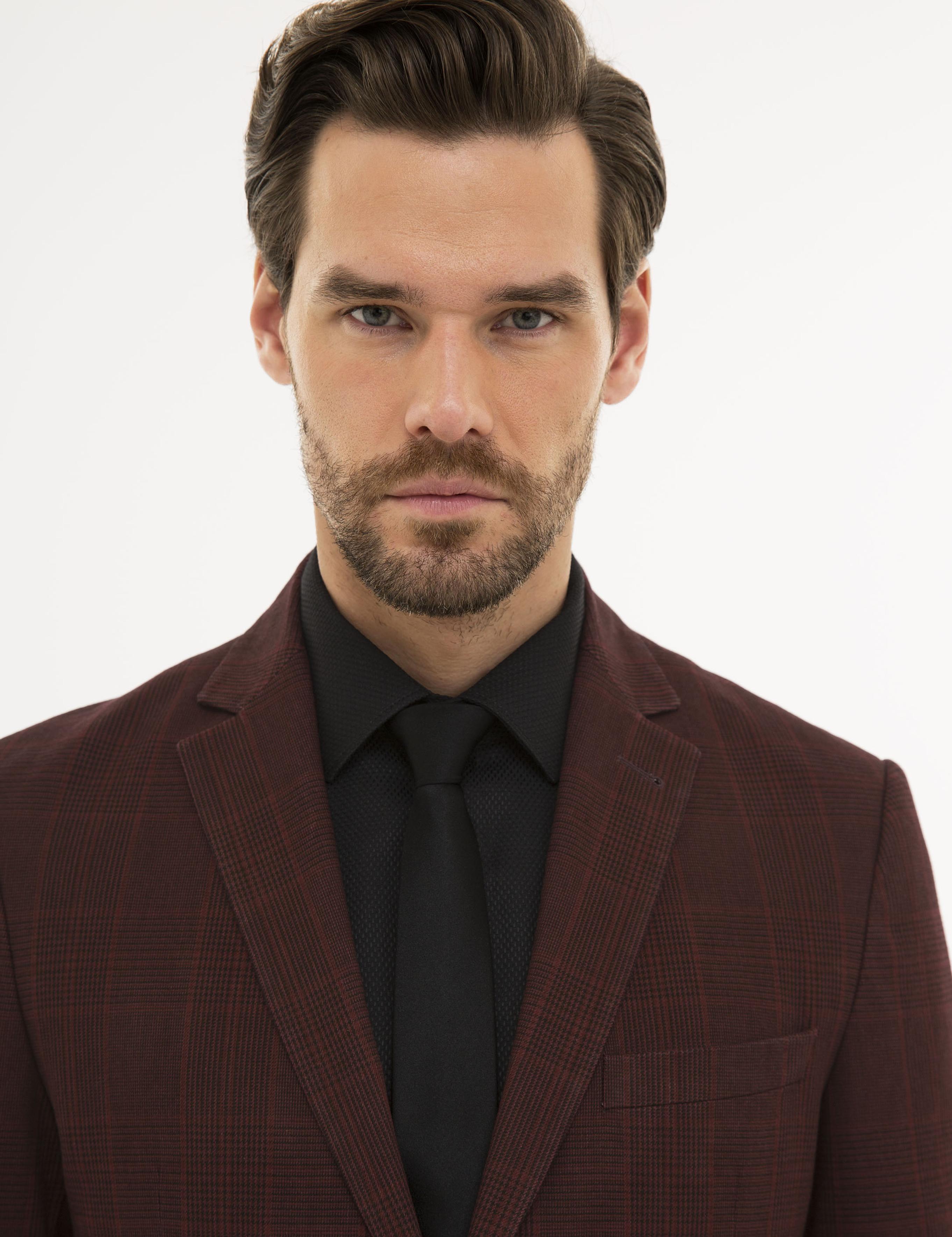 Ekose Bordo Slim Fit Ceket