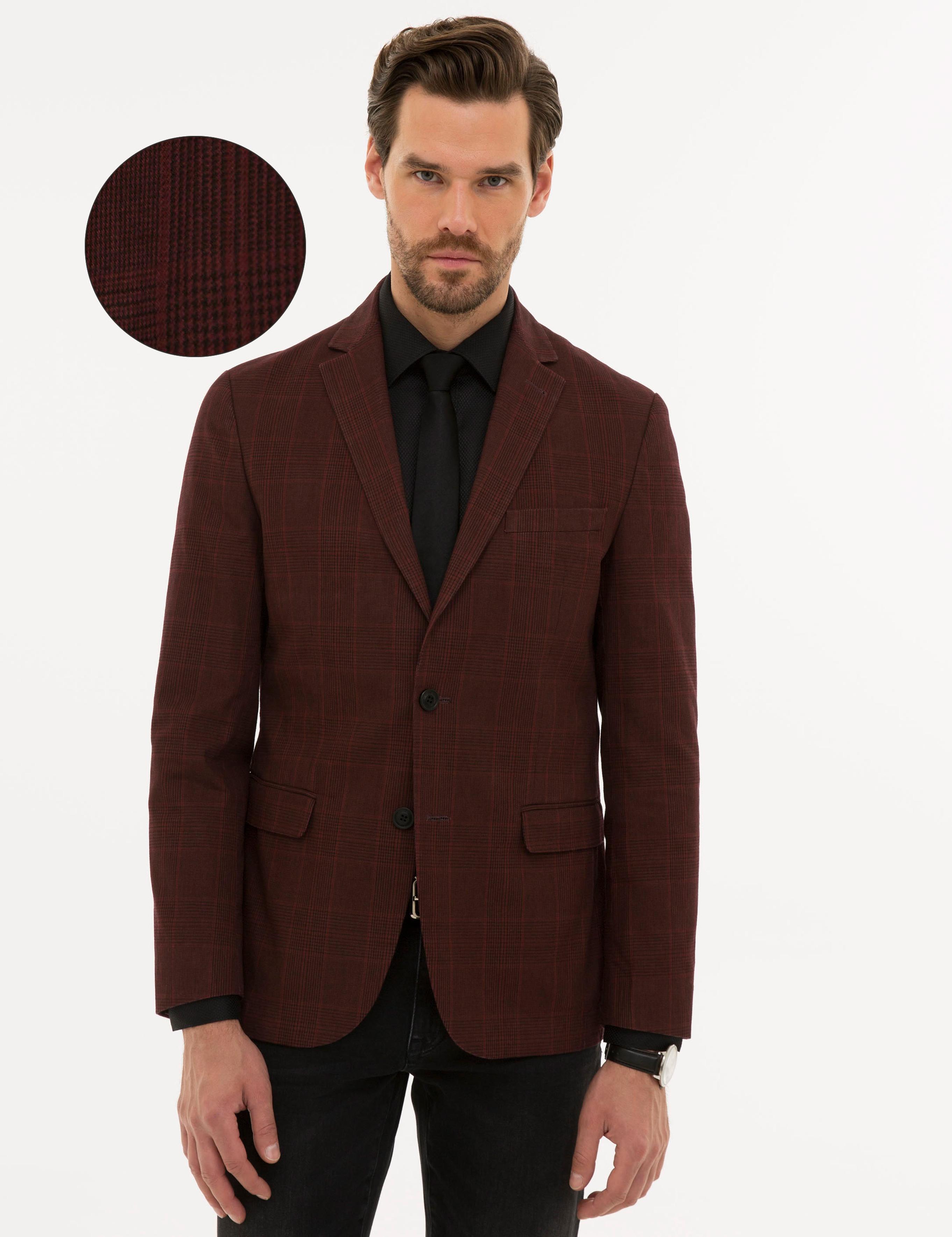 Ekose Bordo Slim Fit Ceket