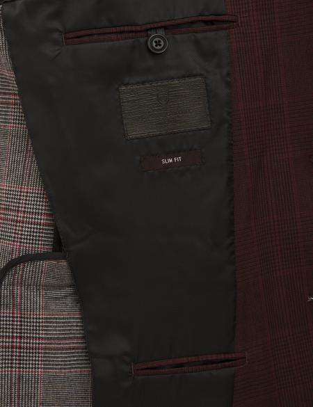 Ekose Bordo Slim Fit Ceket - 50225490014