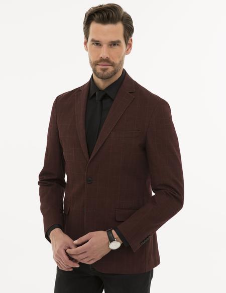 Ekose Bordo Slim Fit Ceket - 50225490014