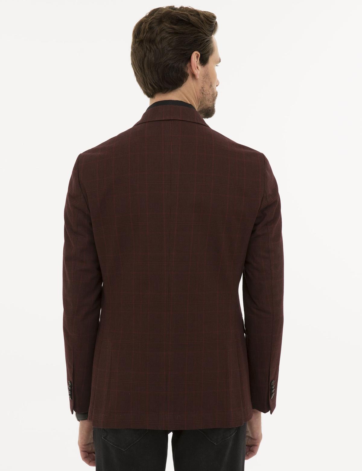 Ekose Bordo Slim Fit Ceket - 50225490014