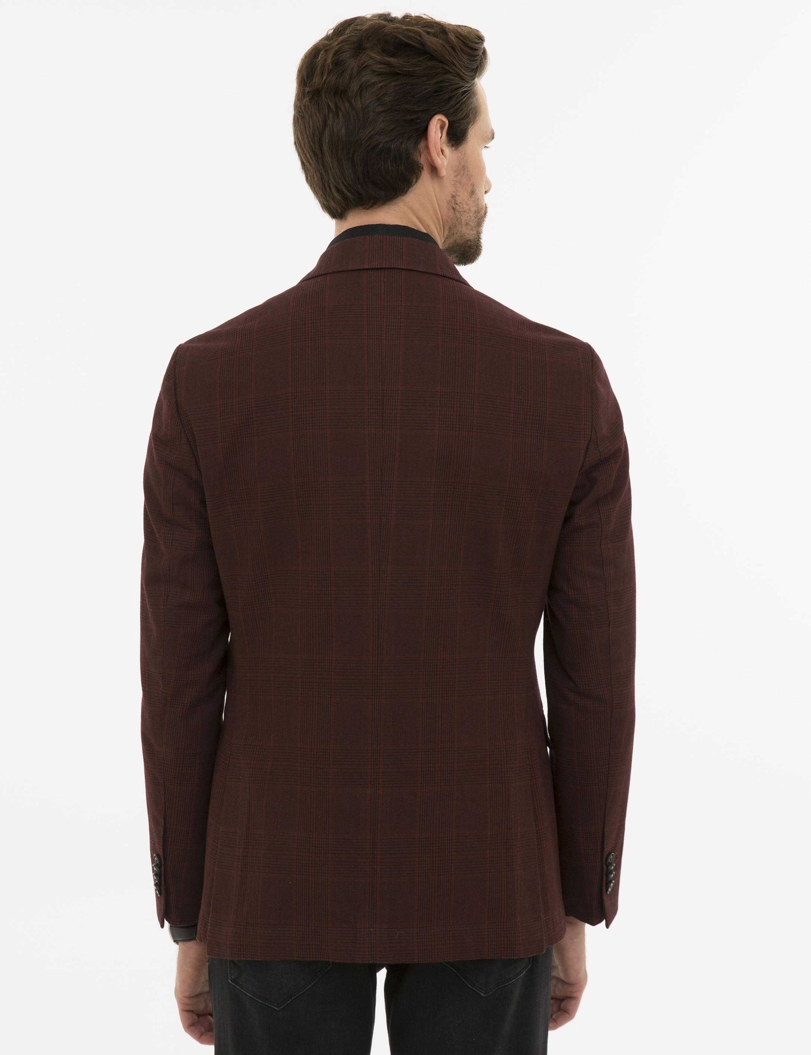 Ekose Bordo Slim Fit Ceket