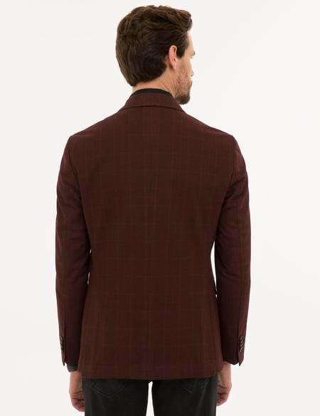Ekose Bordo Slim Fit Ceket - 50225490014