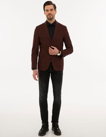 Ekose Bordo Slim Fit Ceket - 50225490014