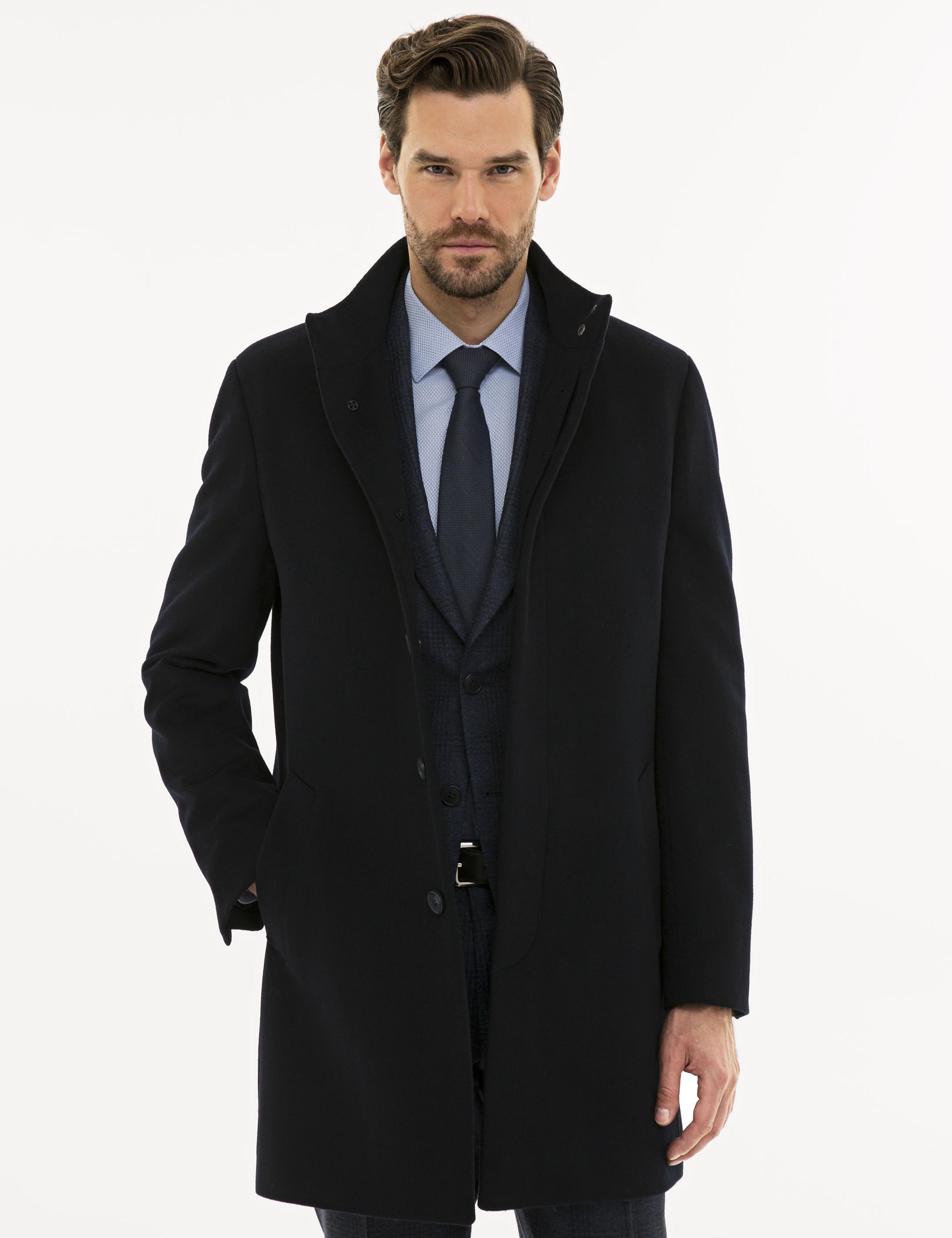 Lacivert Slim Fit Palto