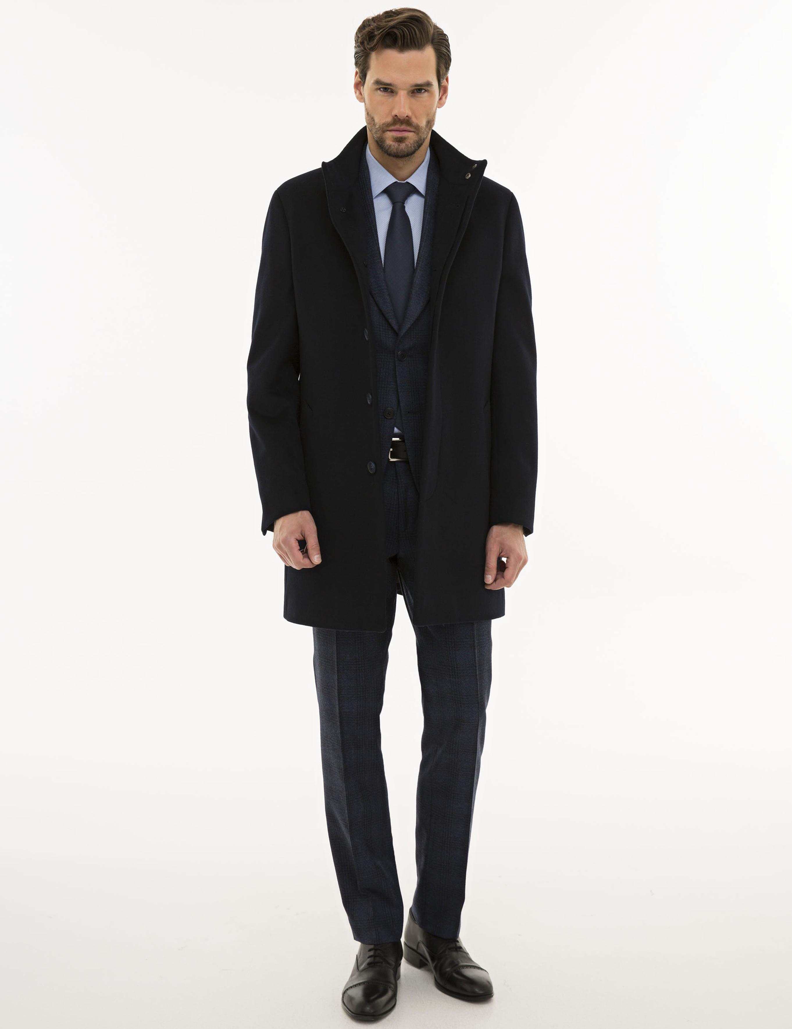 Lacivert Slim Fit Palto