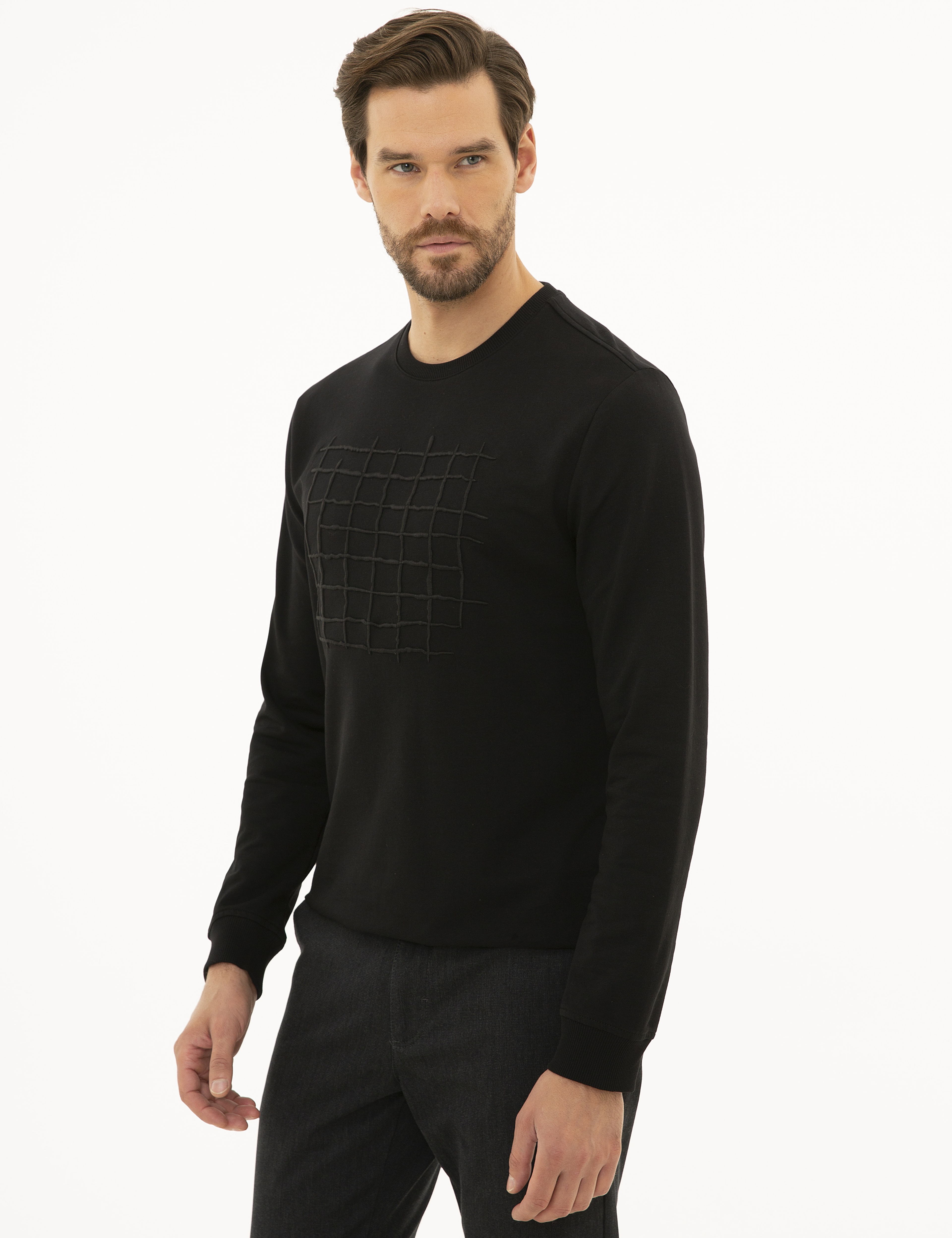 Siyah Standart Fit Bisiklet Yaka Sweatshirt - Image 4