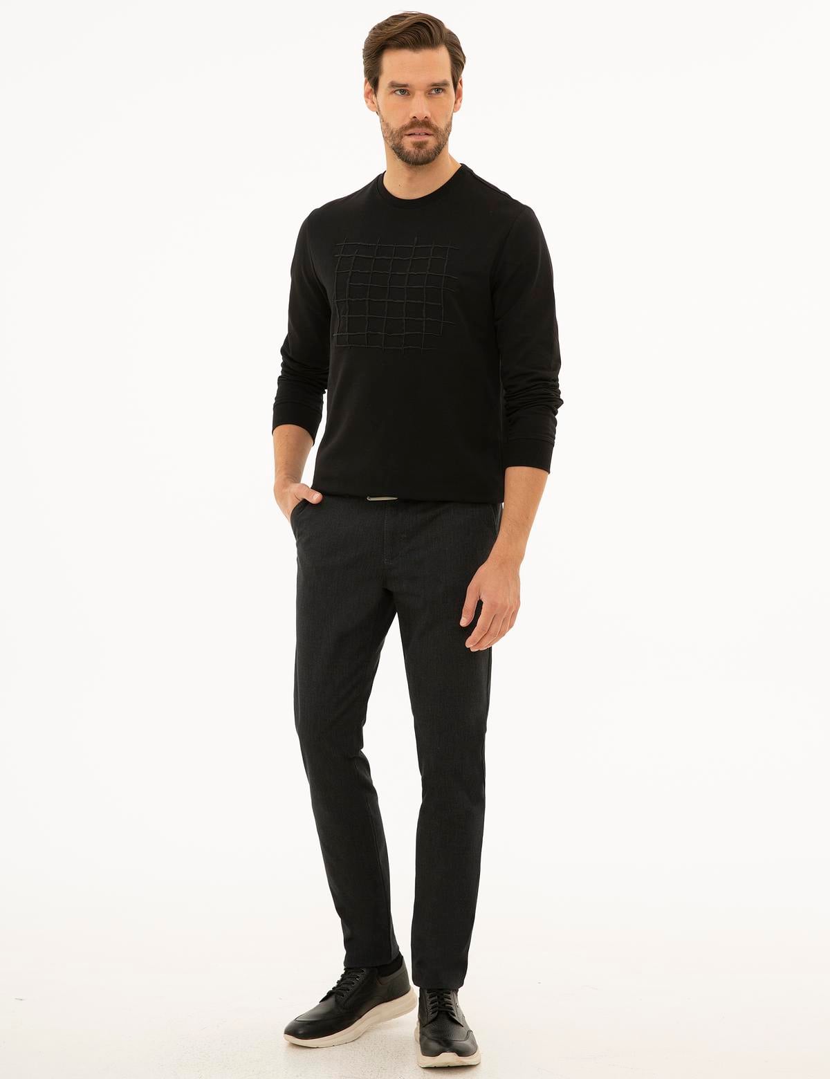 Siyah Standart Fit Bisiklet Yaka Sweatshirt - 50227574002