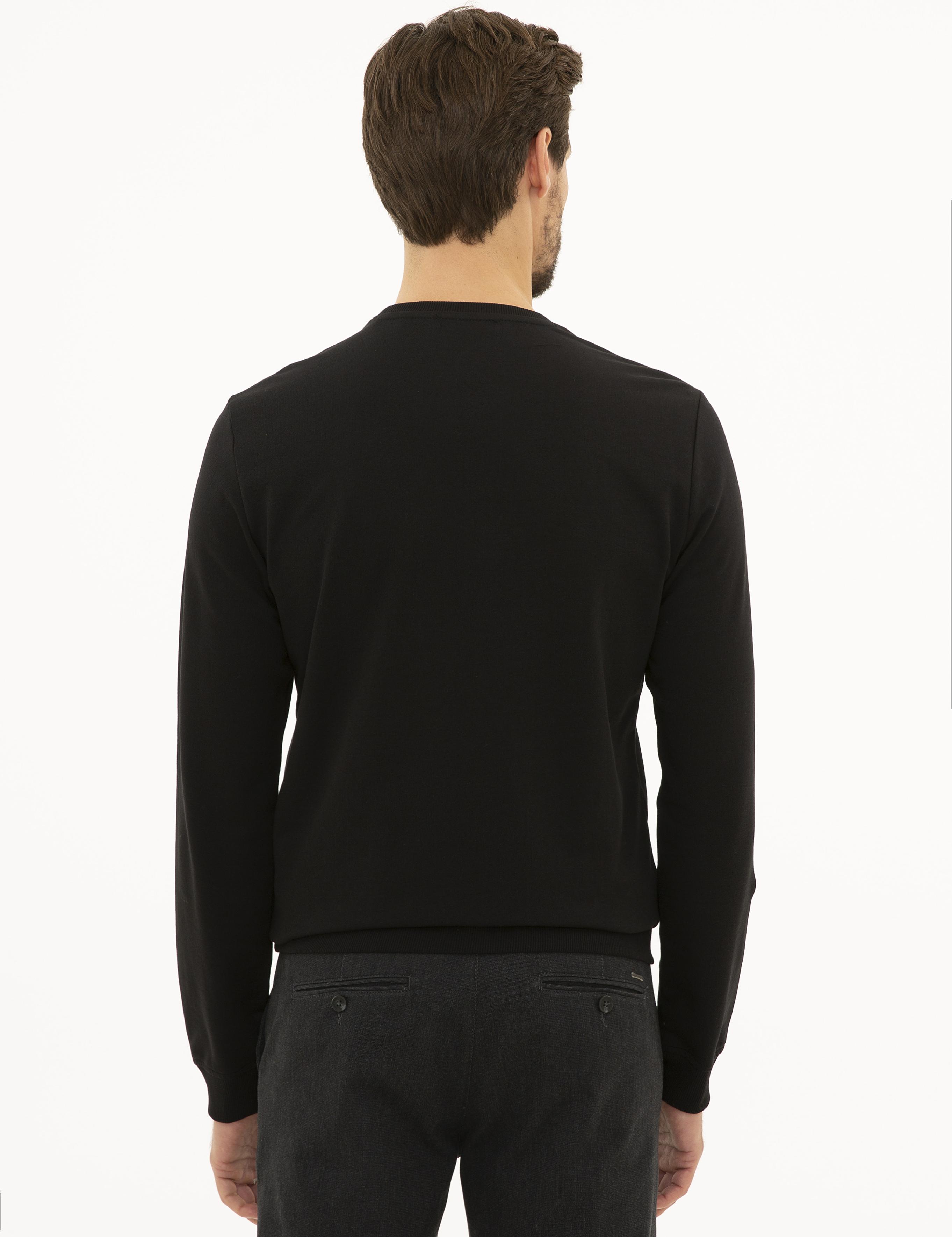 Siyah Standart Fit Bisiklet Yaka Sweatshirt