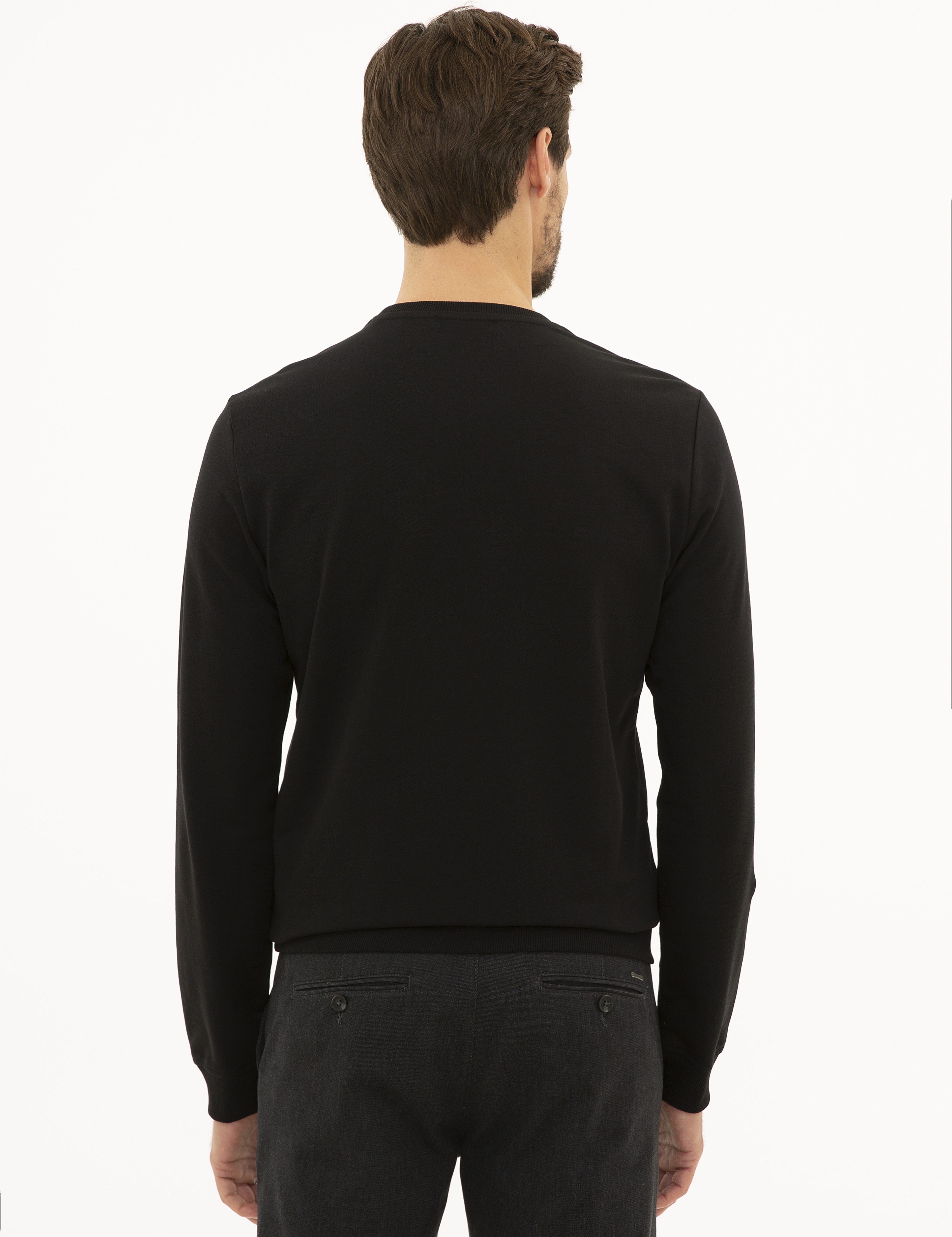 Siyah Standart Fit Bisiklet Yaka Sweatshirt - Image 3