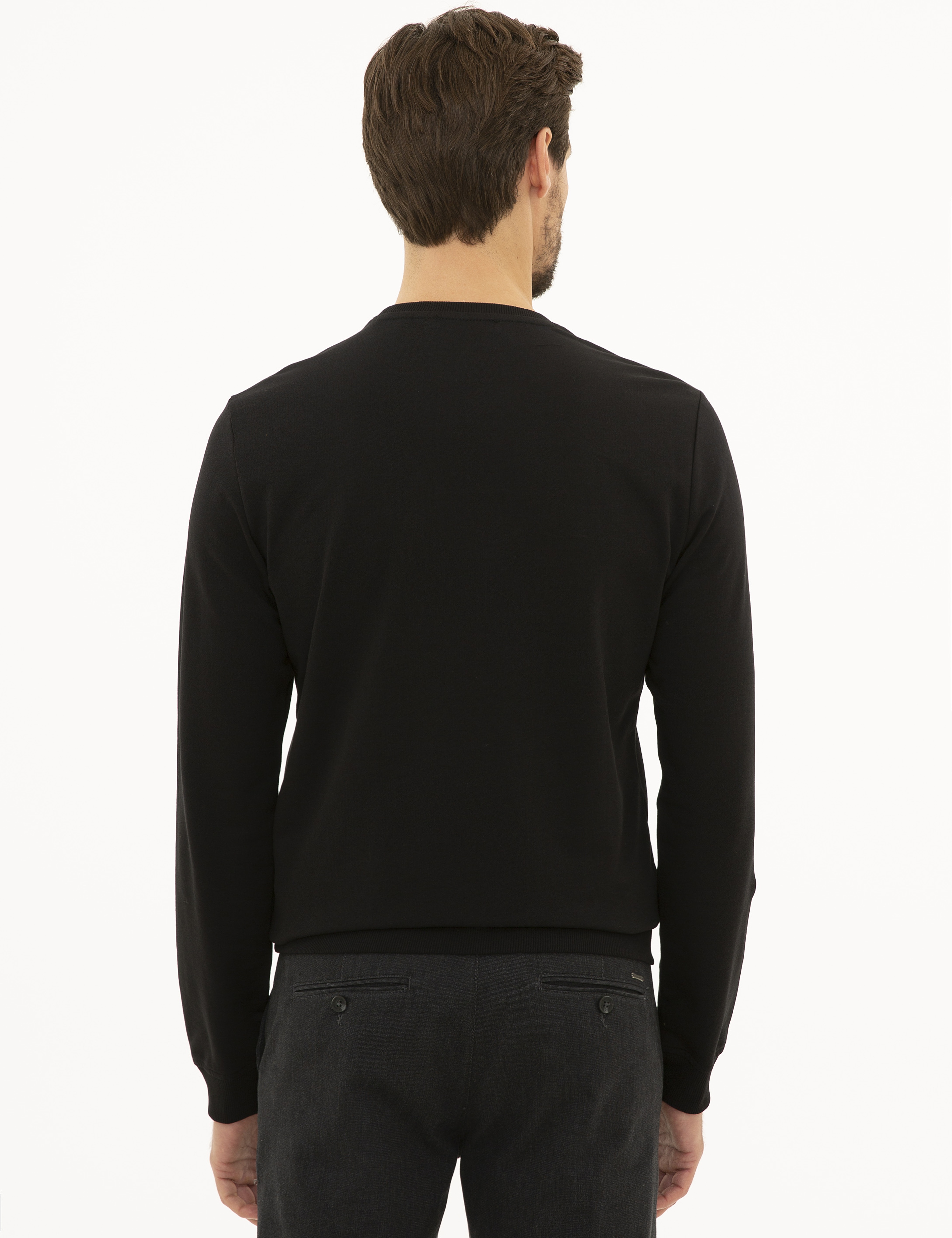 Siyah Standart Fit Bisiklet Yaka Sweatshirt