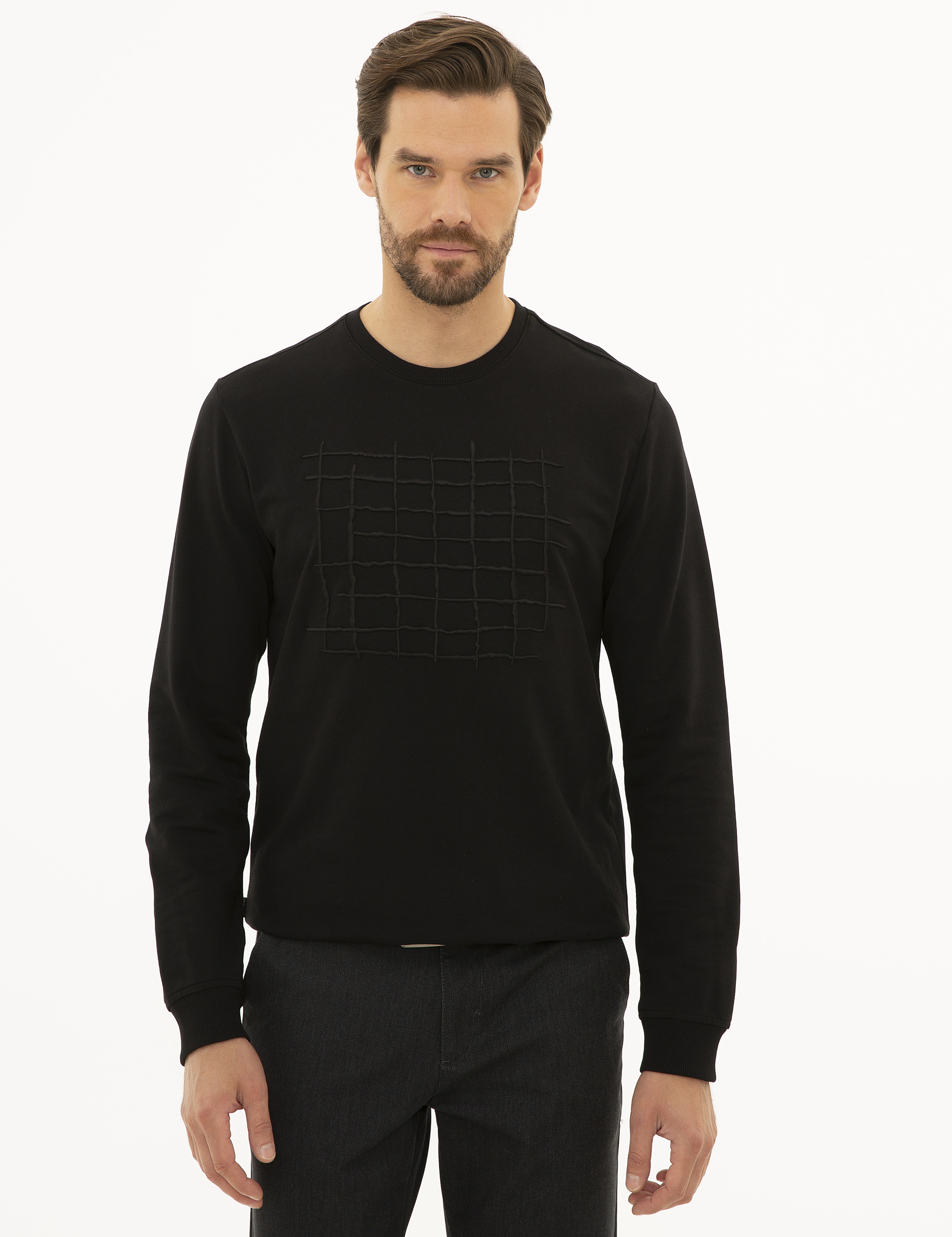 Siyah Standart Fit Bisiklet Yaka Sweatshirt - Image 2