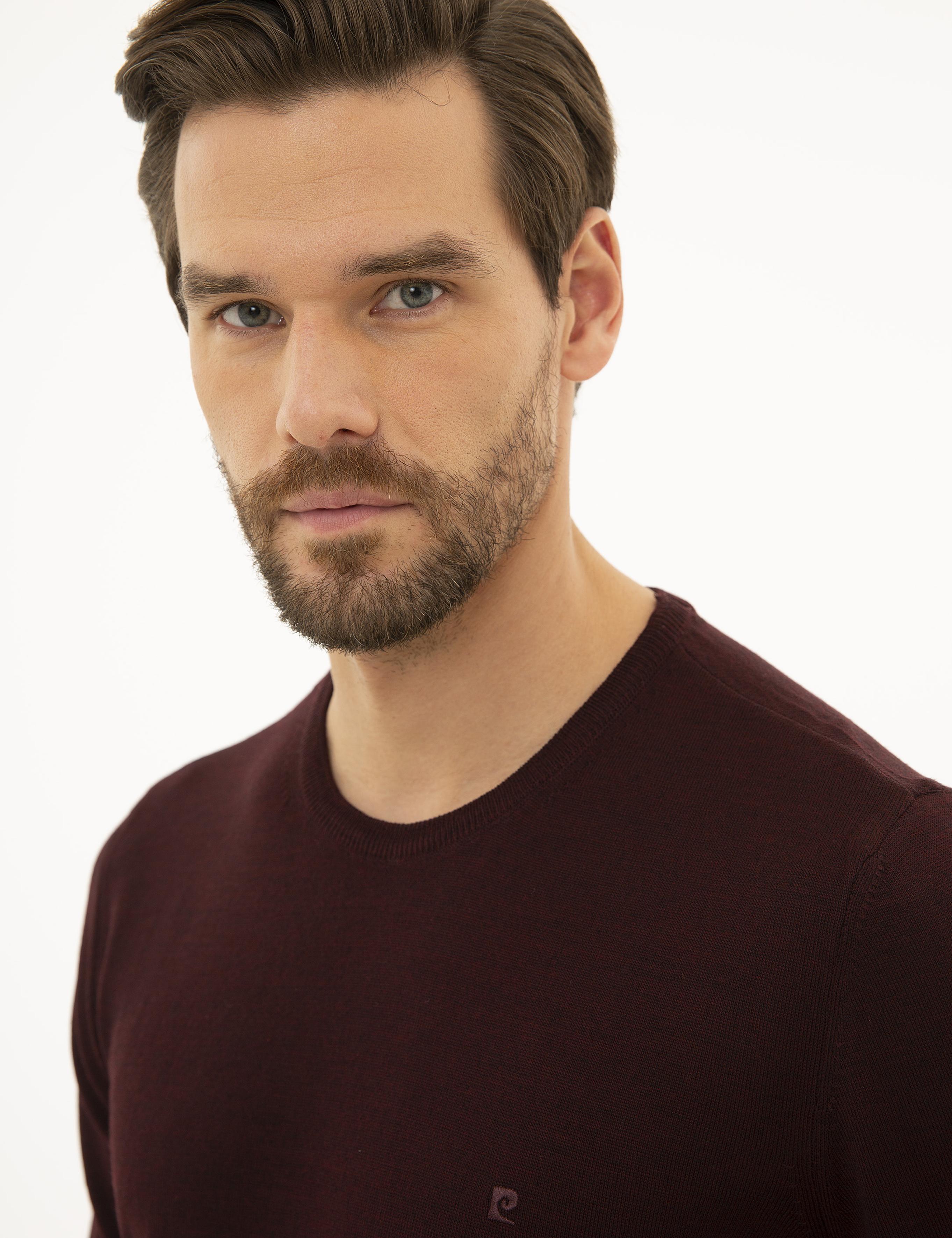 Bordo Slim Fit Bisiklet Yaka Basic Triko Kazak